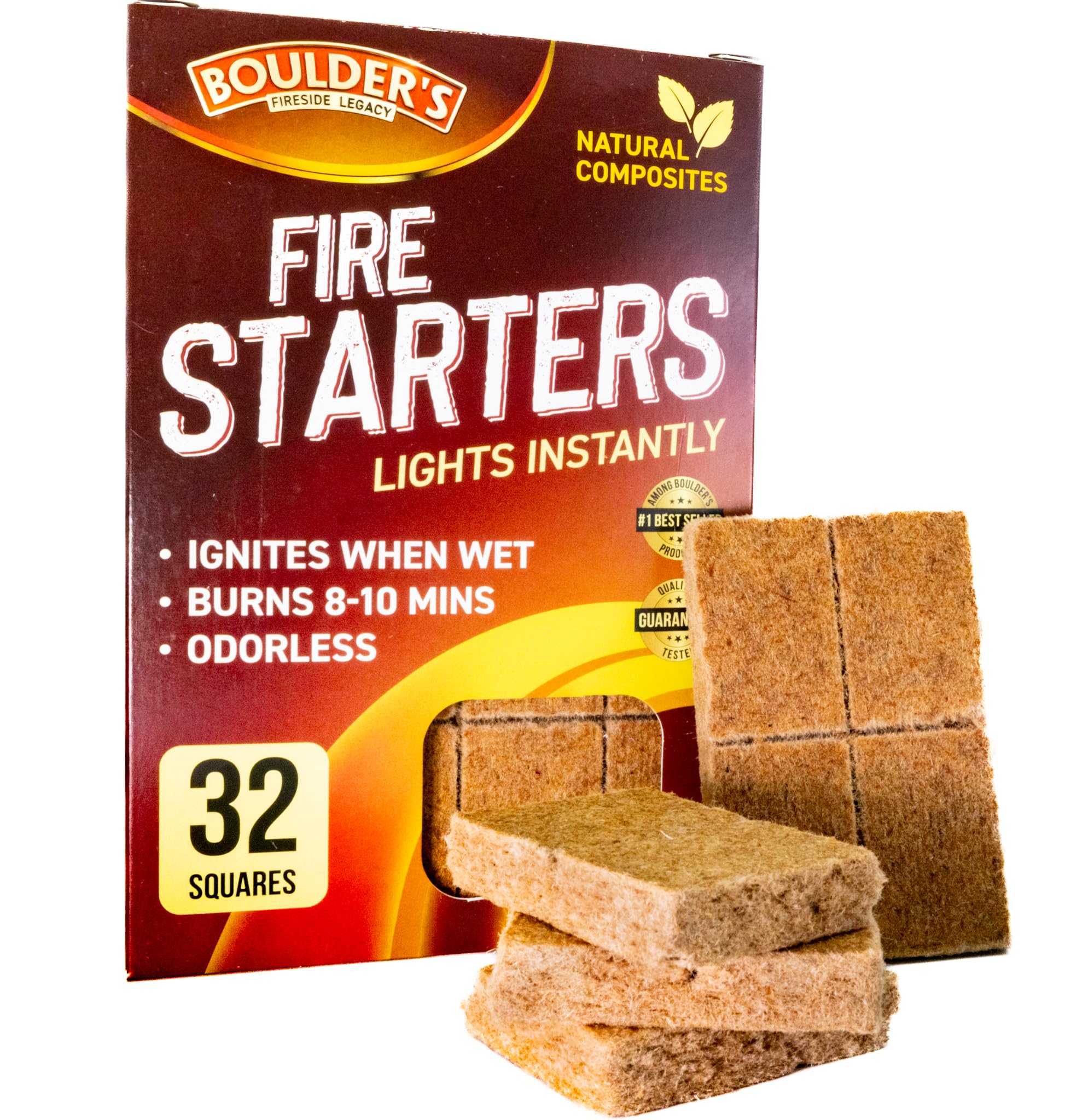 Fire Starter Cubes, 32 pcs - Fast Grill BBQ Charcoal Start - Odorless &amp; Waterproof - Firestarter Squares for Campfire, Outdoor Fire Pit, Wood Stove, Fireplace, Logs - Camping Essentials