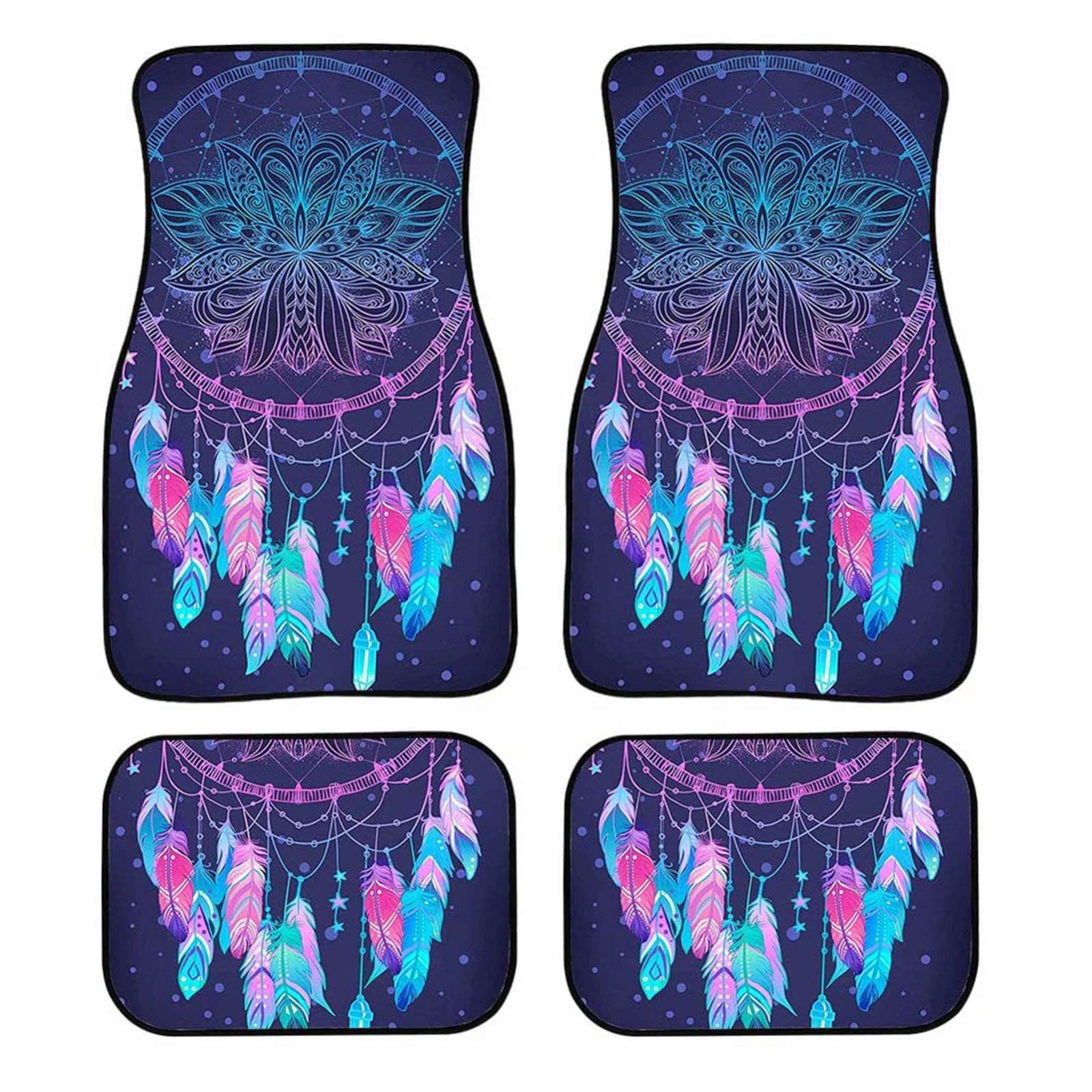 Jeiento Lot de 4 tapis de sol de voiture Dreamcatcher Violet Pour femme Avant et arrière Tapis de sol intérieur pour voiture SUV van Protection universelle Résistant