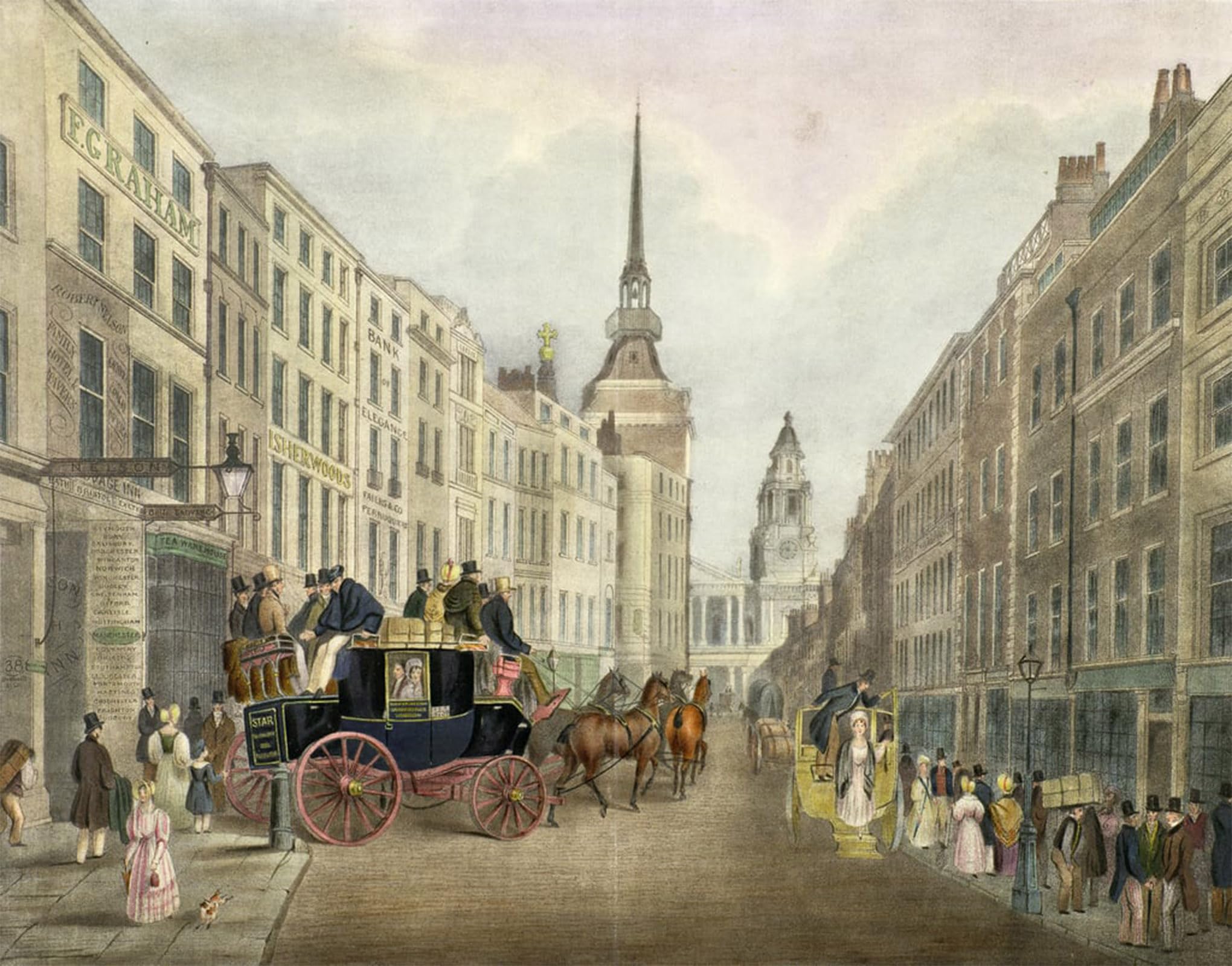 ARTXLXXBN Famous Art Print Poster Vintage Wall Art the Leaving Sauvage Yard Ludgate Hill by Pollard Canvas Art Poster for Home Decor 60x90cm