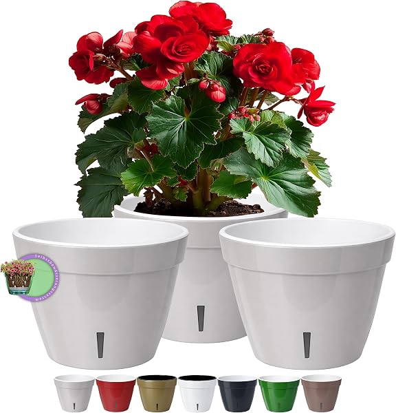 Santino ASTI 3er Set 18CM Selbstwässernder Blumentopf mit Wasserstandsanzeiger - Rund Premium Qualität Innen Blumentopf für Anlagen, Blumen, Kräuter (Ø 18 cm, H 14 cm, 2,5L - Grau/Weiß) - 1