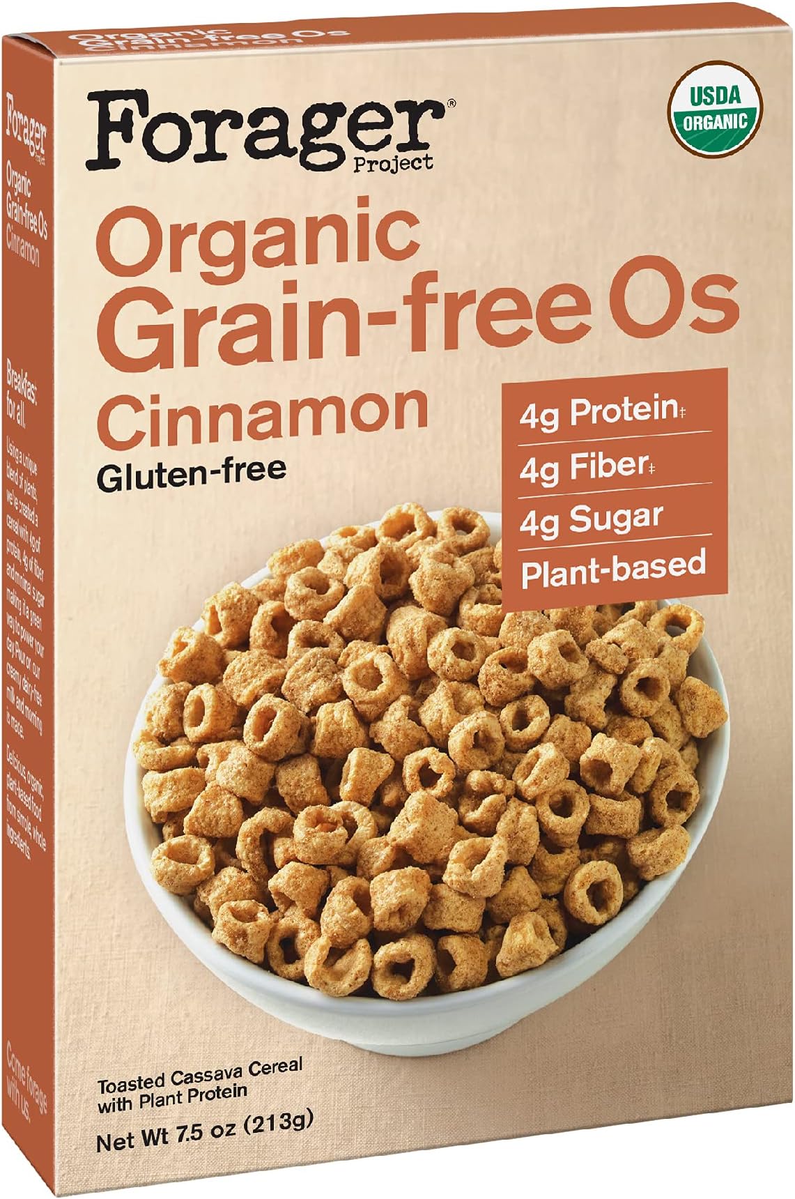 Forager Project Grain & Gluten-Free Vegan Breakfast Cereal | Dairy-free, Organic, Low Sugar, Plant-Based Protein | 7.5oz - Cinnamon