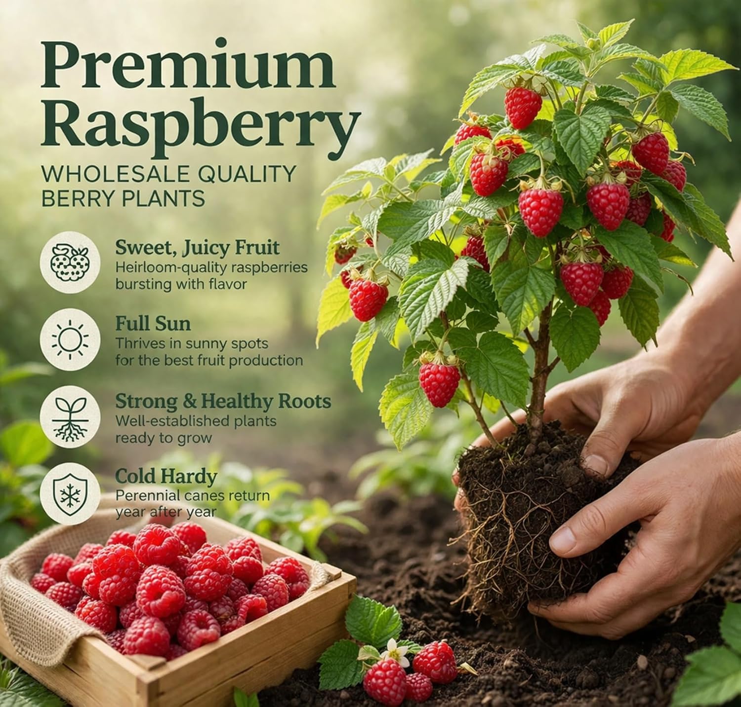 Live Raspberry Plants for Planting – Premium Bare Root Berry Bushes – Sweet Red Raspberries – Cold Hardy, Fast Growing Fruit Plants for Outdoor Garden – High Yield Perennial Canes