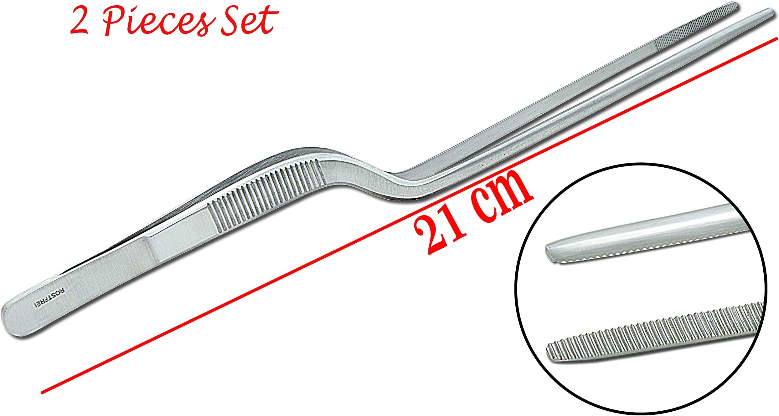 SMI –21cm Offset Culinary Tweezers Food Tongs Extra-long Cooking Tweezers Professional Kitchen Tweezers Plating Chef food tweezers Precision Tweezers Stainless Steel Tongs Serrated Tips Gripping-2Pcs