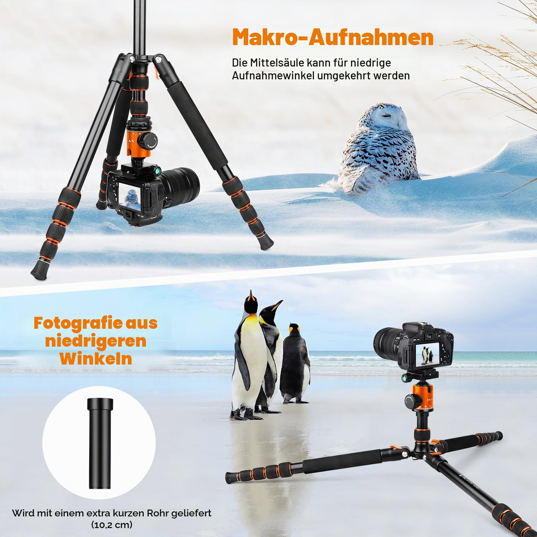 Victiv 205cm Professionelles Kamera Stativ, Aluminiumlegierung Reisestativ Stativ mit 360° Kugelkopf für DSLR Canon Nikon Sony, belastbar bis 15,4 kg, 2-in-1 Fotostativ Einbeinstativ für Kamera, Handy