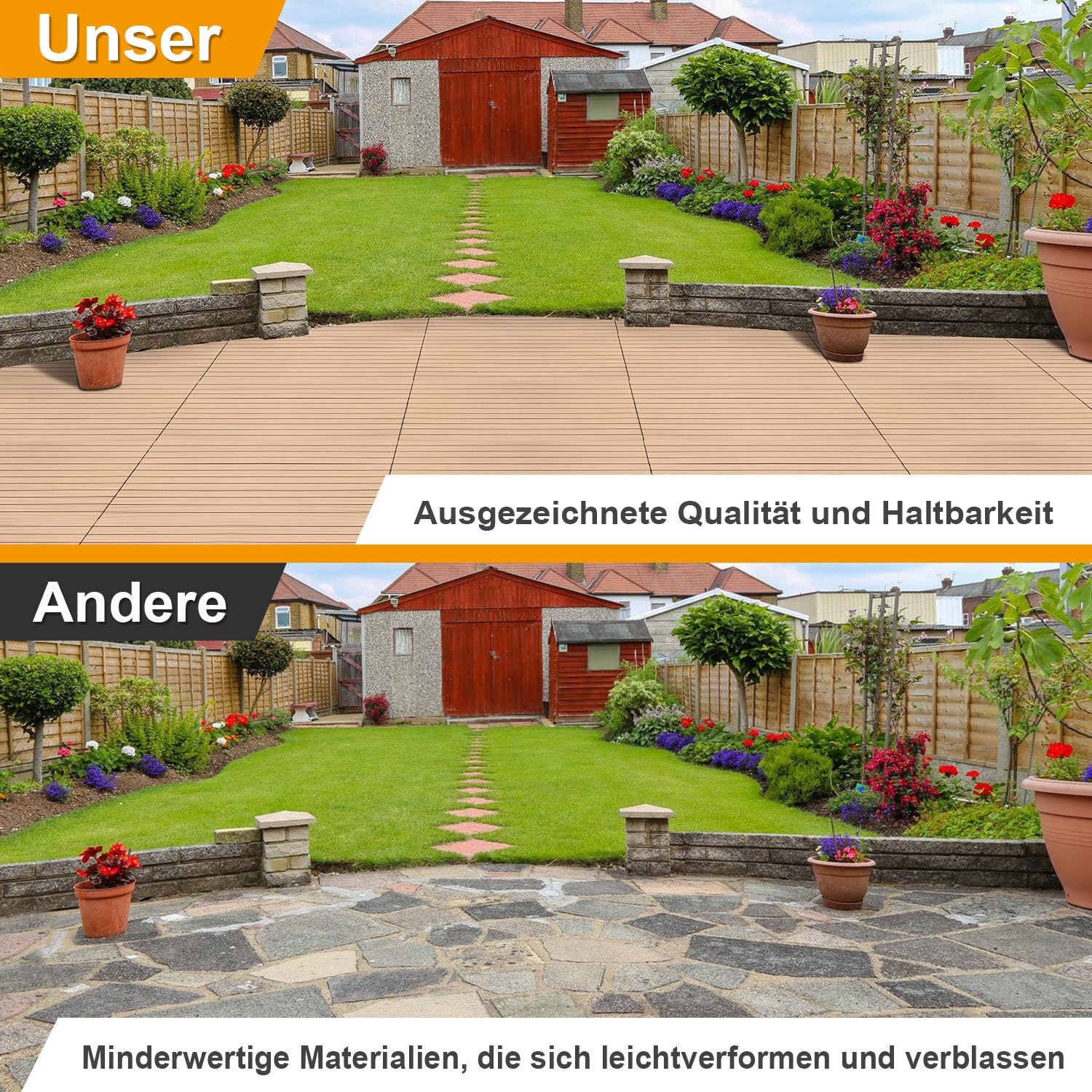 60 piastrelle in WPC per terrazze, 30 x 60 cm, in WPC, piastrelle da giardino con sistema a clic, per terrazze, terrazze, impermeabili, per teak da 10 m²