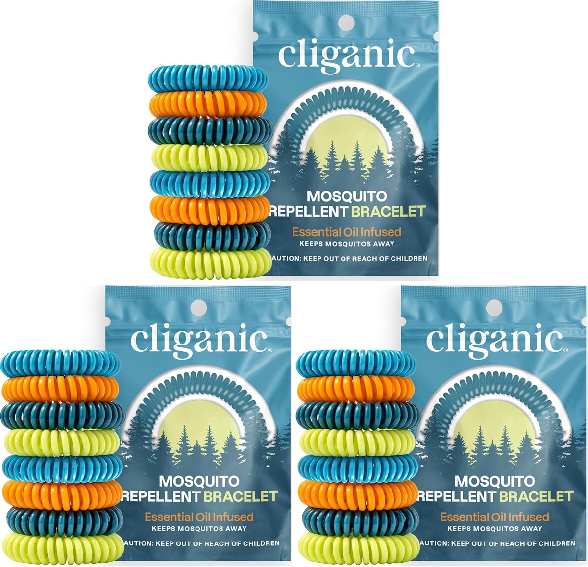 Cliganic 60 Pack Mosquito Repellent Bracelets for Adults & Kids - Natural DEET-Free Bands, Individually Wrapped