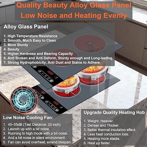 Miniatura 2 de Diseño de doble bobina de cocina eléctrica de doble quemador, placa caliente de cerámica de 1800 W para cocinar, encimera portátil infrarroja de 2