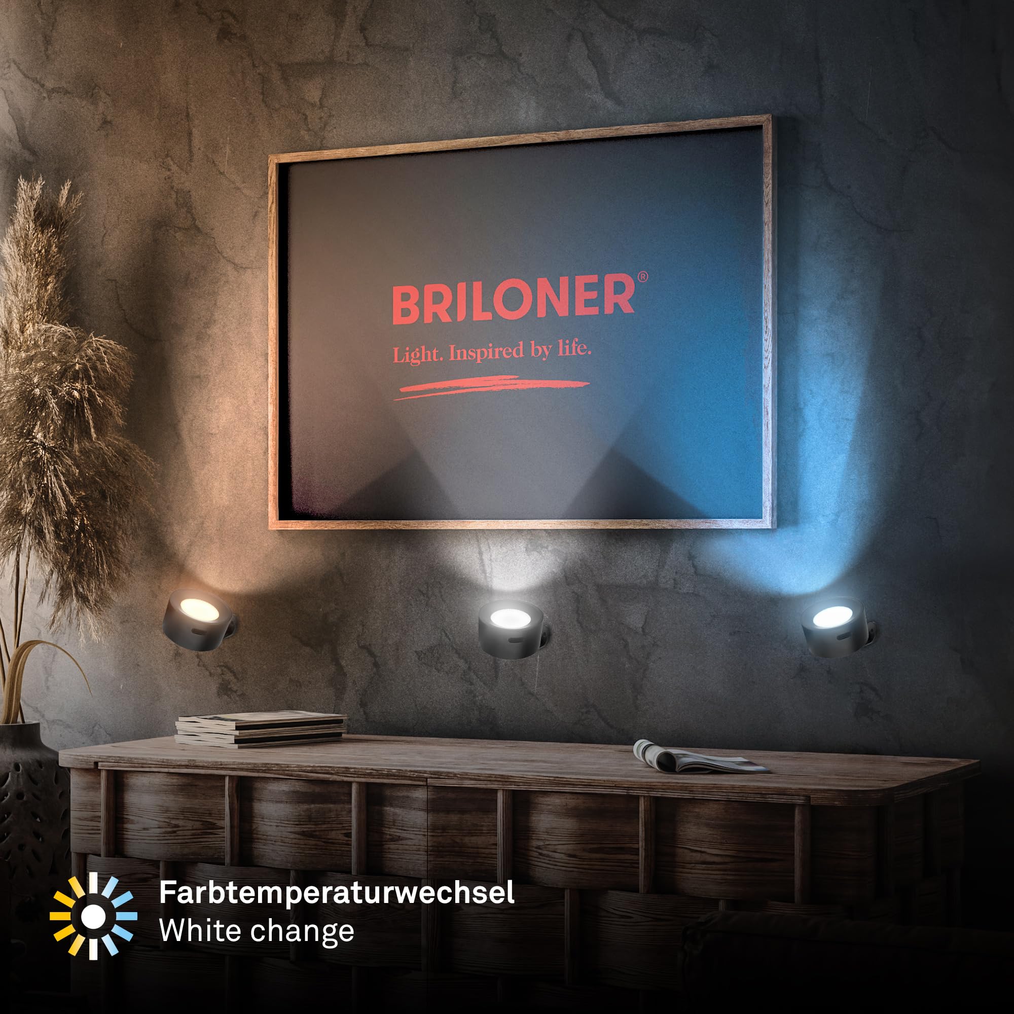 BRILONER Sticklight - Lampa ścienna LED bez podłączenia do zasilania i bez wiercenia z akumulatorem, dotykowa, ściemniana, CCT, odłączana magnetycznie, lampka do czytania, 9x7,5x4 cm, czarny