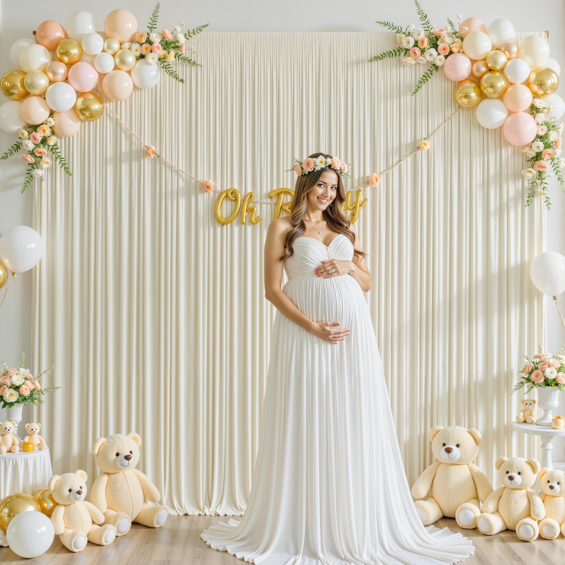3 m × 3 m beigefarbener Hintergrundvorhang für Baby-Partys, knitterfreie Vorhangbahnen für Partys, Hochzeiten, Brautpartys, Geburtstage, Fotos und Fotografie, Polyesterstoff-Dekoration