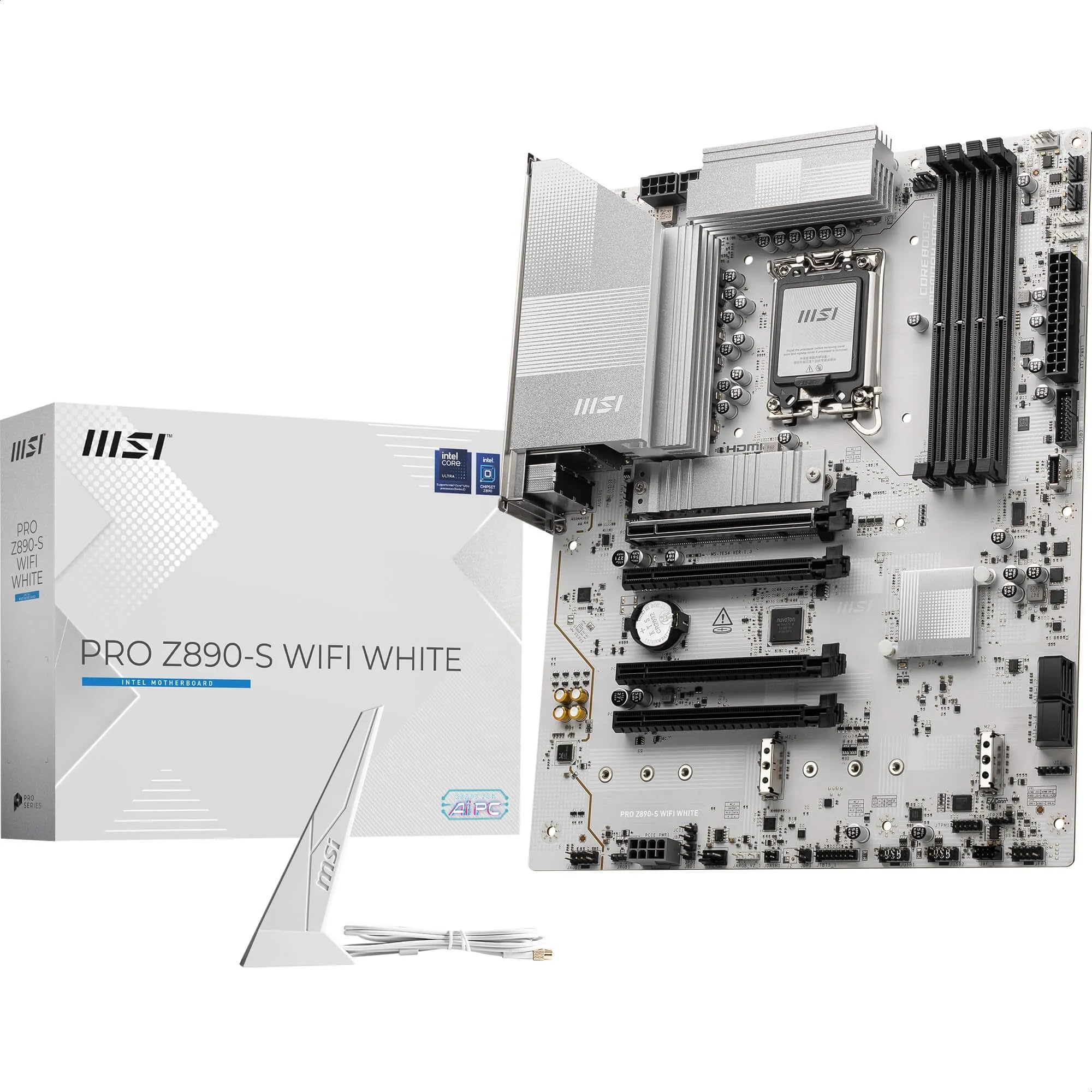 MSI PRO Z890-S WiFi White Motherboard, ATX - Supports Intel Core Ultra Processors (Series 2), LGA 1851 - DDR5 Memory Boost (8600+ MT/s OC), PCIe 5.0