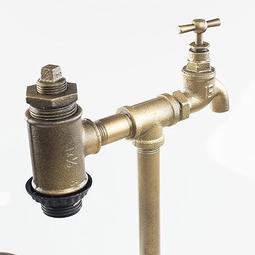 Miniatura 4 de Lámpara Steampunk con atenuador, regulable estilo loft industrial vintage estilo antiguo luz con bombilla, reloj, base de madera con tuberías de