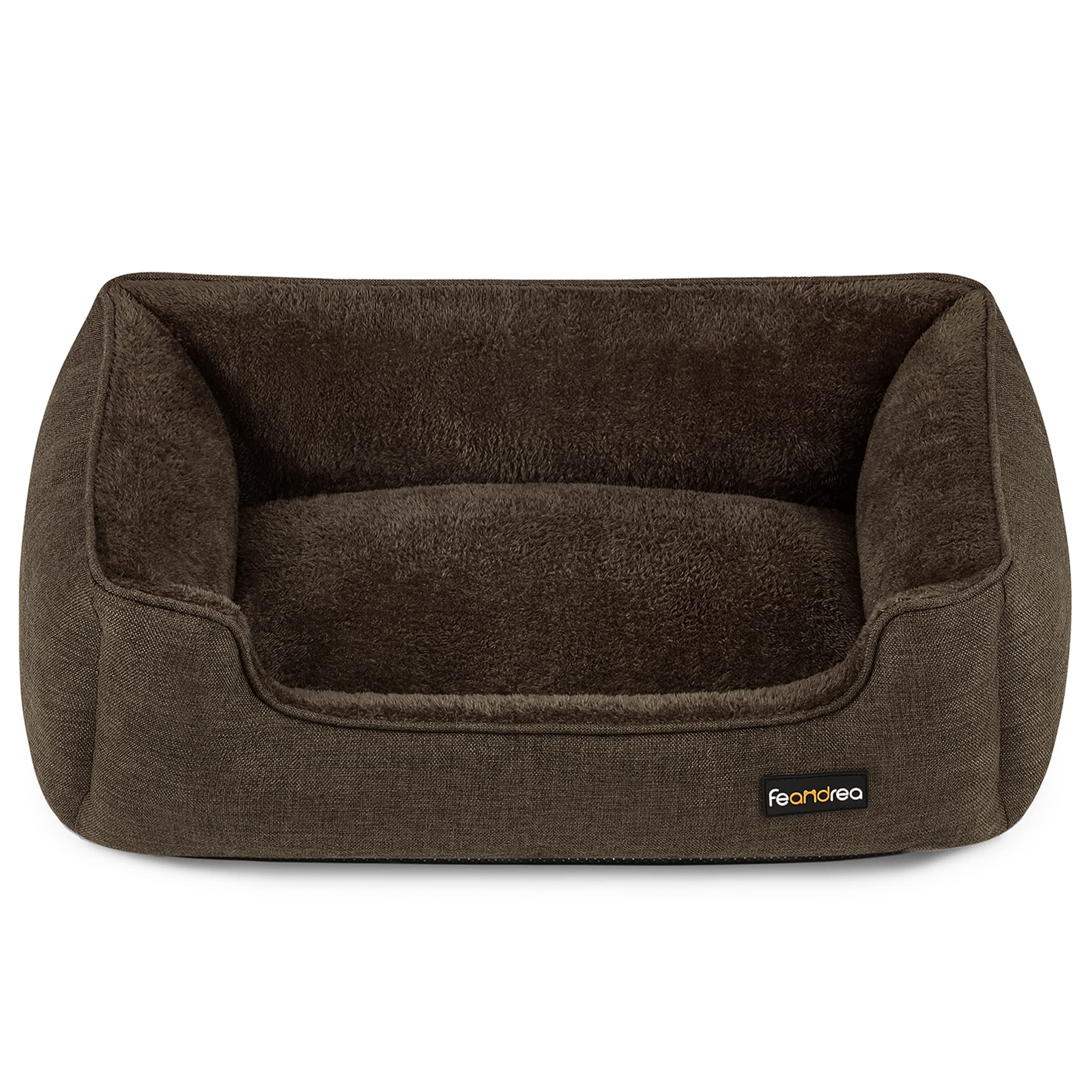 Feandrea Cuccia per Cani, Lettino per Animali in Simil Lino, Bordi Rialzati, Fondo Antiscivolo, Copertura Sfoderabile per Lavaggio, Taglia L per Cane Medio, 90 x 75 x 25 cm, Marrone PGW11CC