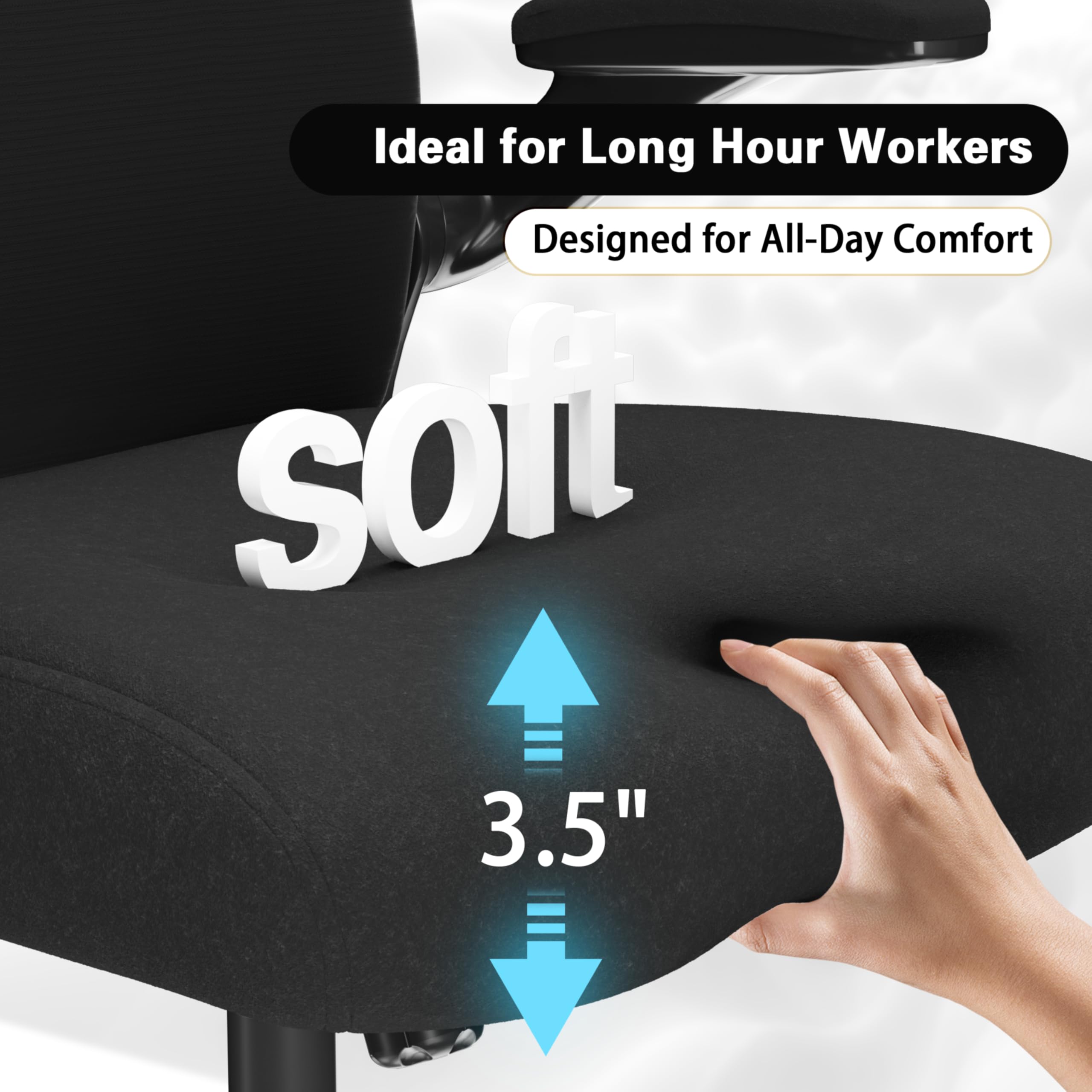 Ergonomic Office Desk Chair with 3.5" Thick Cushion, Adjustable Lumbar Support, Flip-Up Arms, Breathable Mesh Back Chair โComputer Task Chair for Home Office - 3
