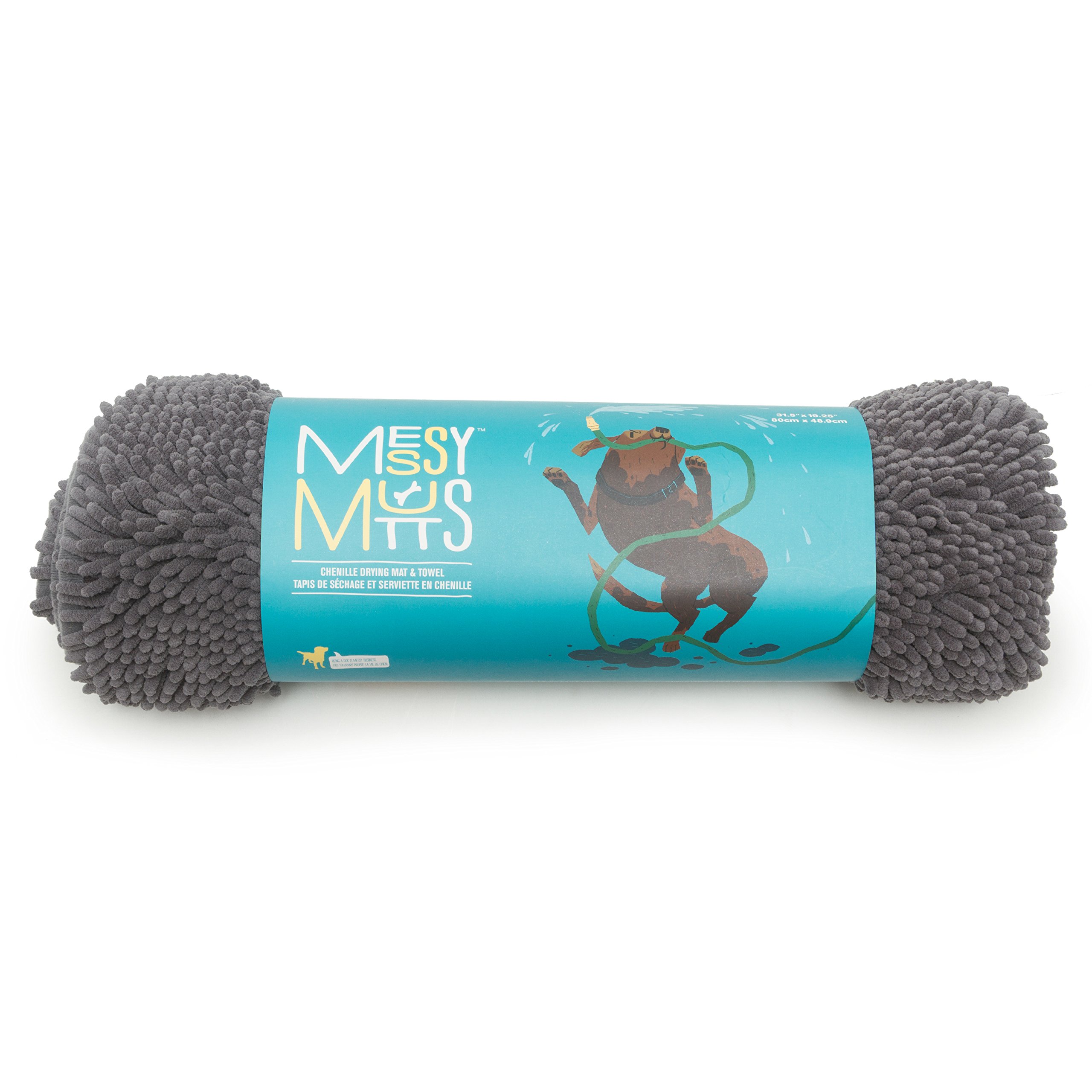 Messy Mutts Wycieraczka z mikrofibry i ręcznik do suszenia z kieszeniami na ręce, super chłonny ręcznik dla psa, miękki, trwały ręcznik szenilowy, antypoślizgowa mata do prania