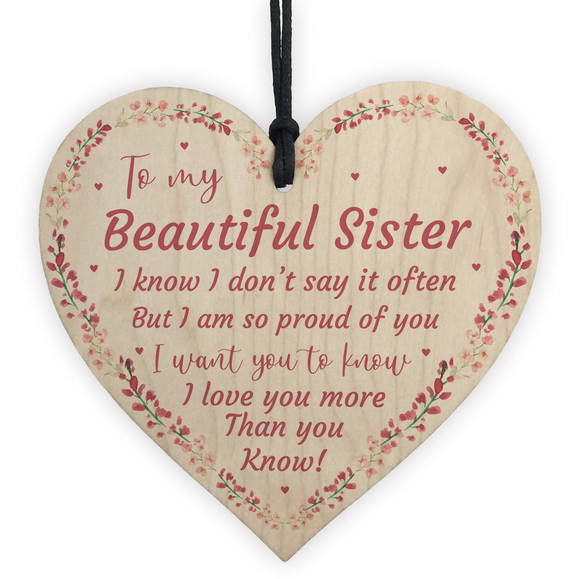 Red Ocean Beautiful Sister Wooden Heart Special For Sister Birthday Christmas Keepsake Plaque