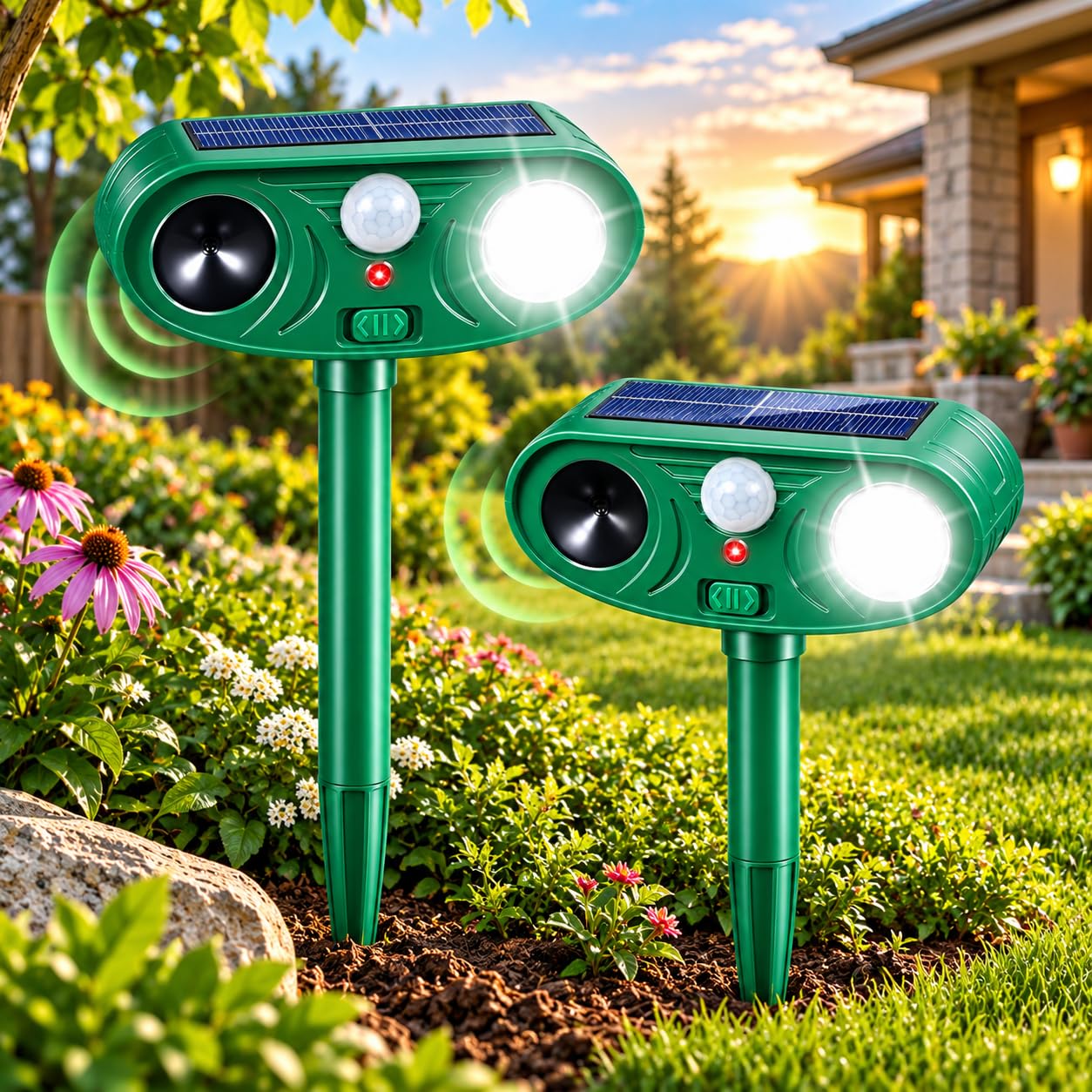 Solar Ultrasonic Animal Repellent 2 PCS Motion Activated Deterrent for Deer