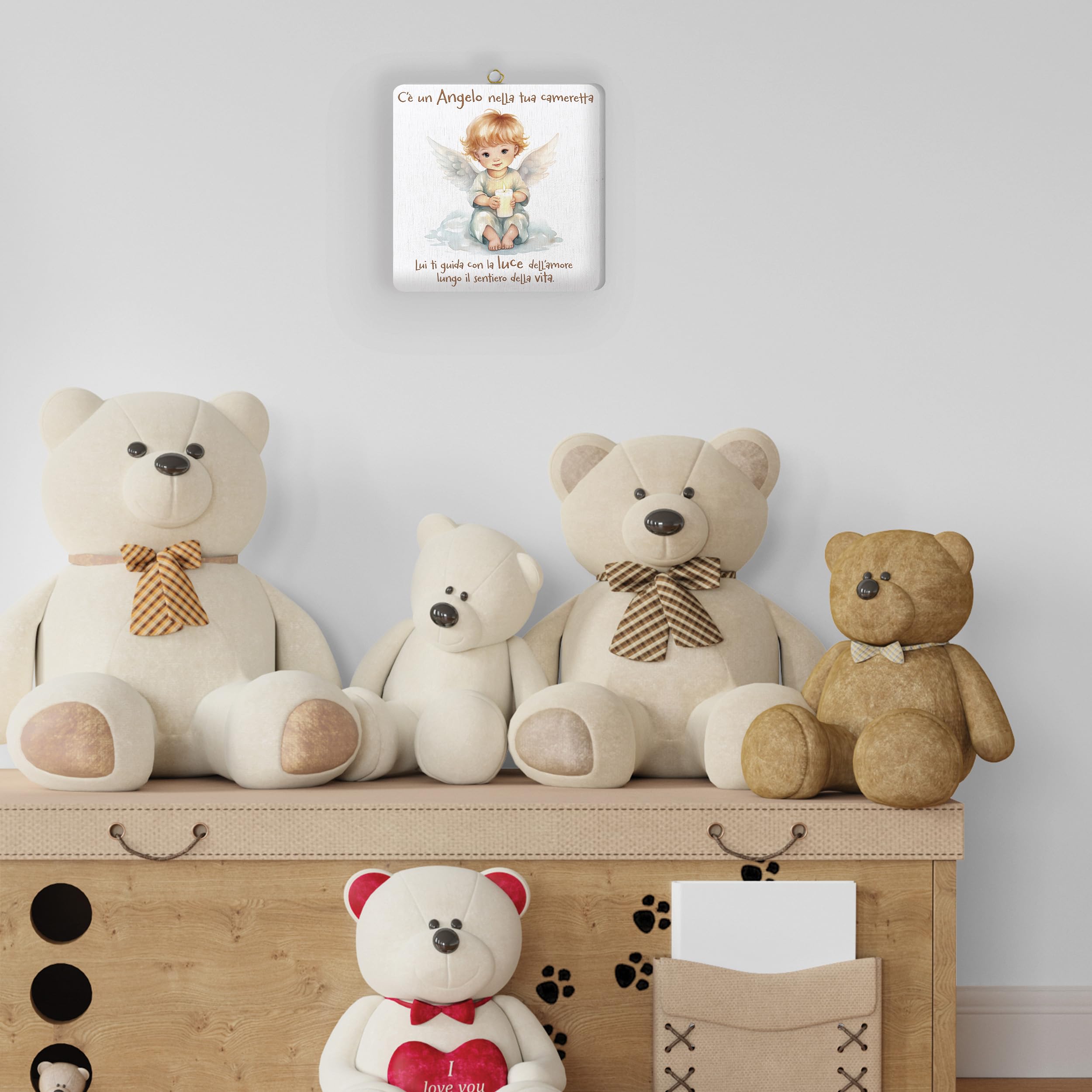 FRATELLI BONELLA - Quadro Angioletto con Candela per Bambini - Quadro in Legno 19x19 cm con Scatola Regalo - 100% Made in Italy