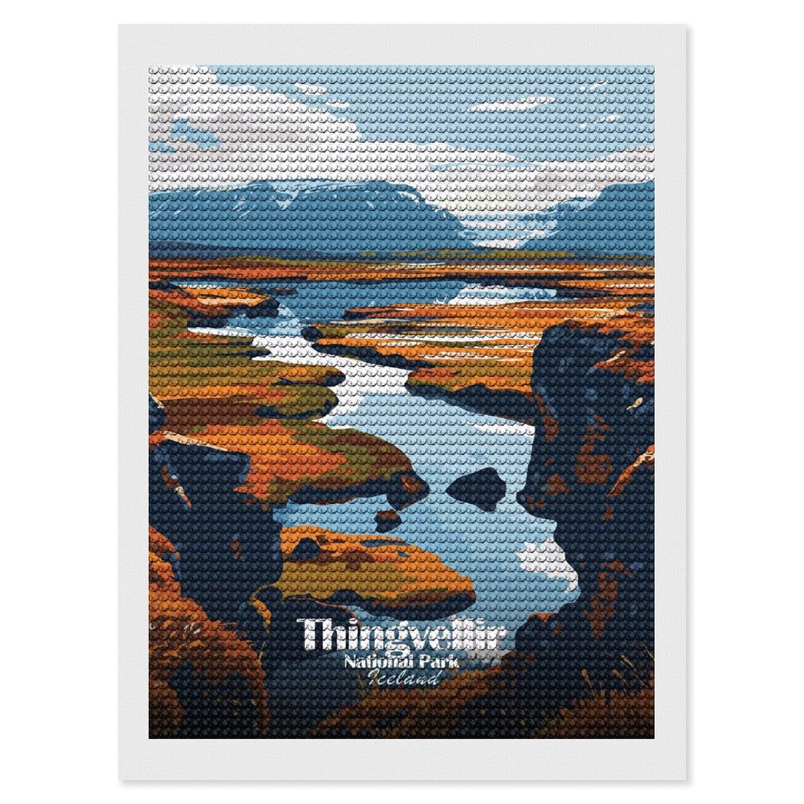 Junmoney Thingvellir National Park Iceland Landscape Diamond Art Canvas 12"x16", Easy to Follow Symbols, Finish and Display, Fun Craft Experience, Aesthetic Room Decor