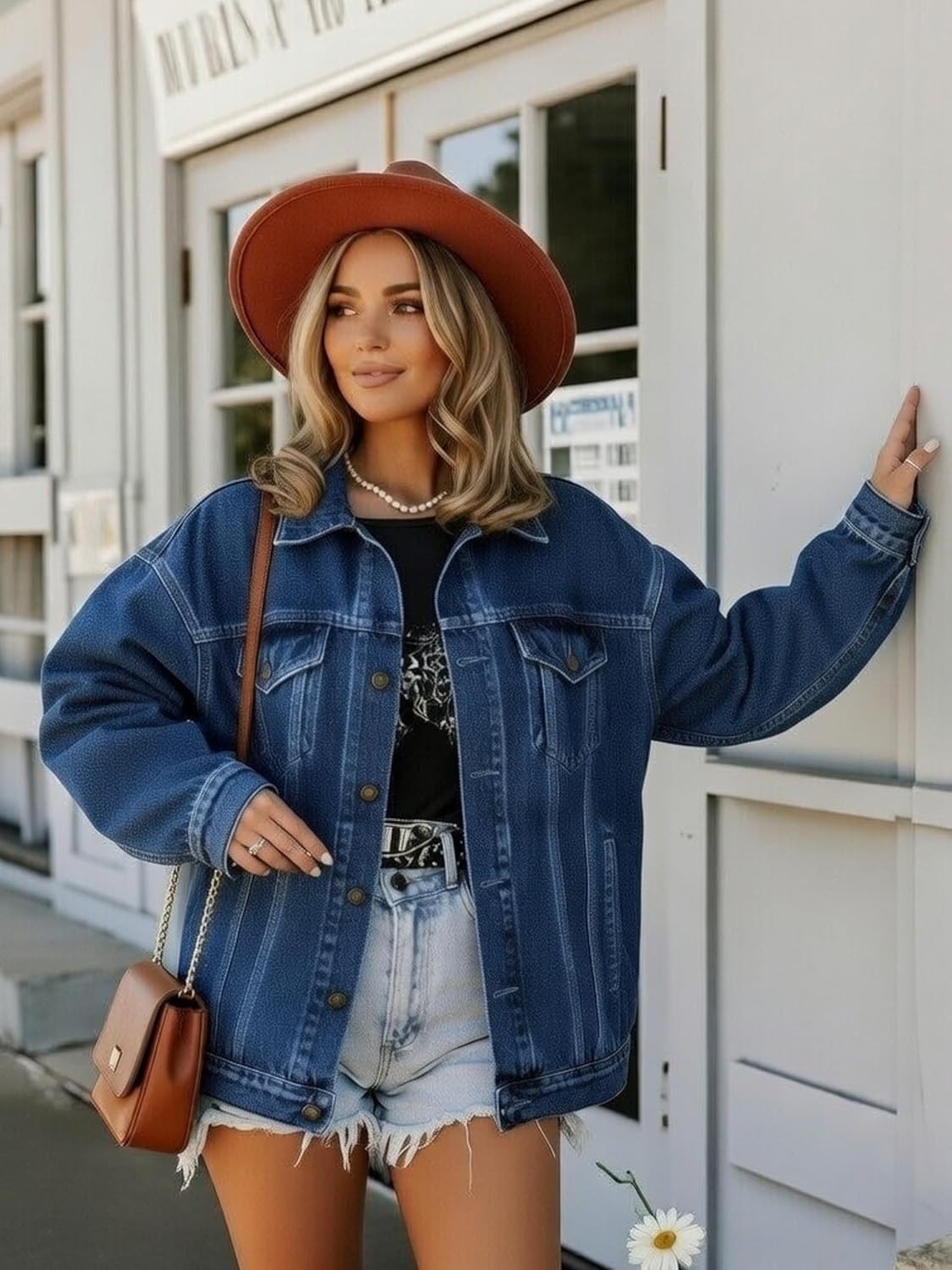 JMOJO Oversized Denim Jacket Women - Trendy Drop Shoulder Jean Jacket - Loose Fit Boyfriend Style Nashville Outfits for Women - Image 3