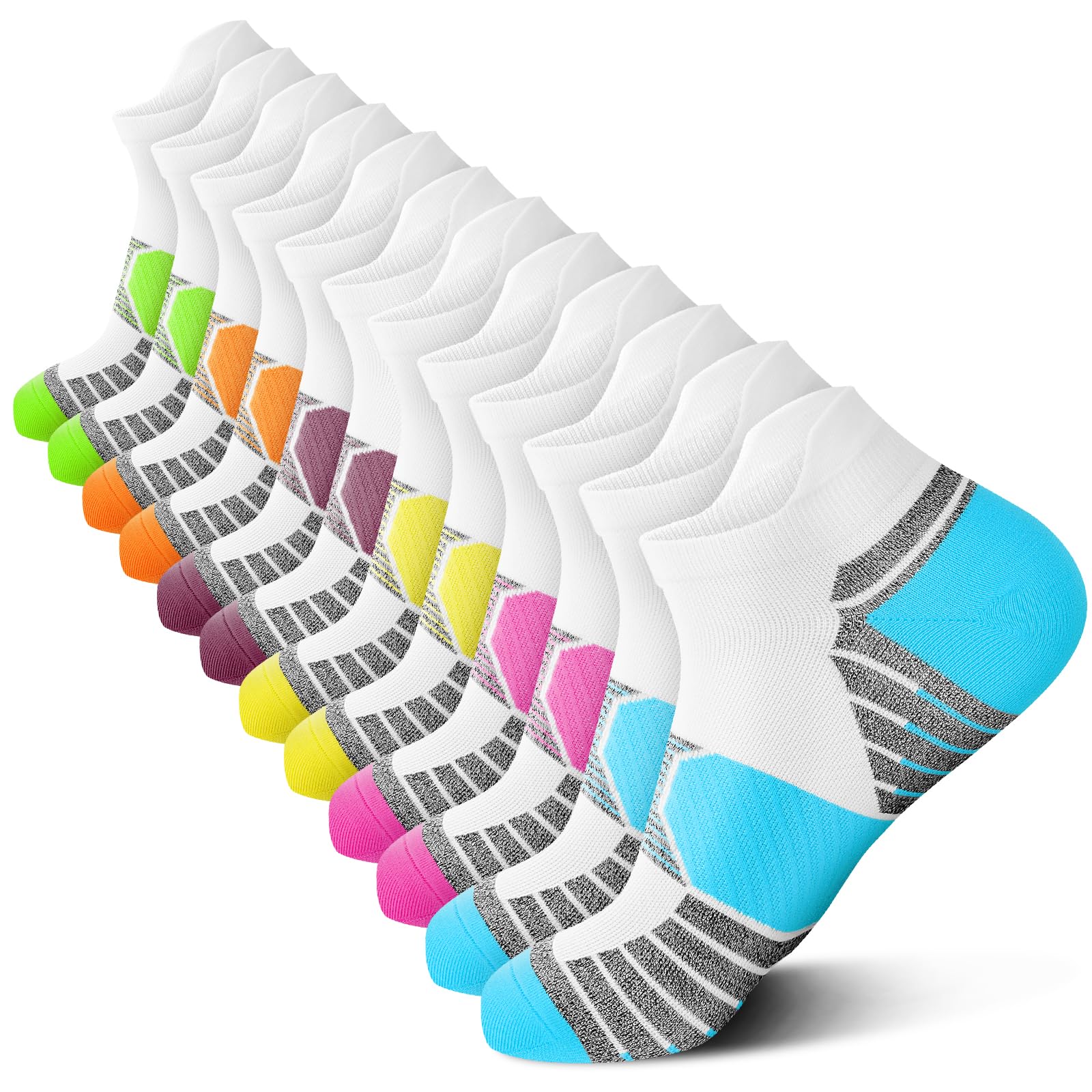 PAPLUS Compression Running Socks Women (6 Pairs), Ankle Athletic Socks Low Cut with Arch Support