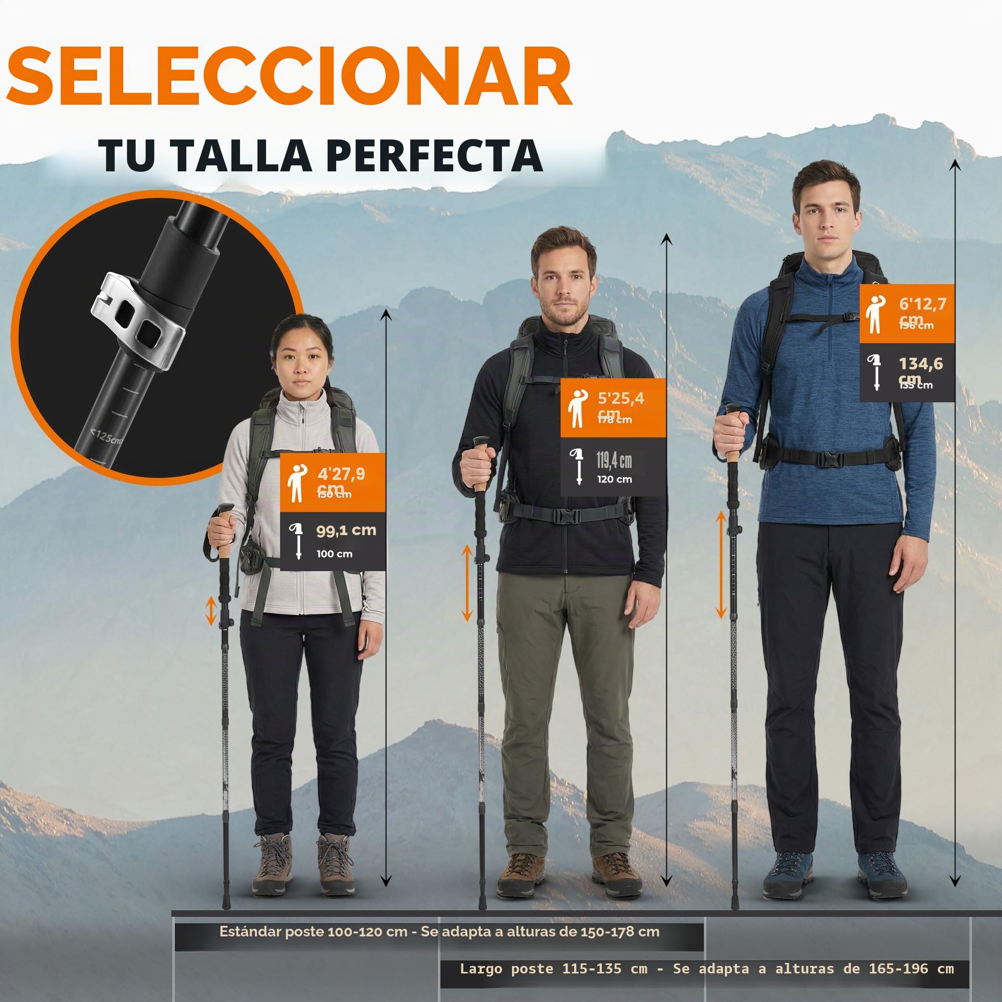 Trekology Trek-Z Bastones Plegables para Senderismo y Trekking, Soporte de Equilibrio para Personas Mayores, Mujeres y Hombres, 2 Unidades por Juego