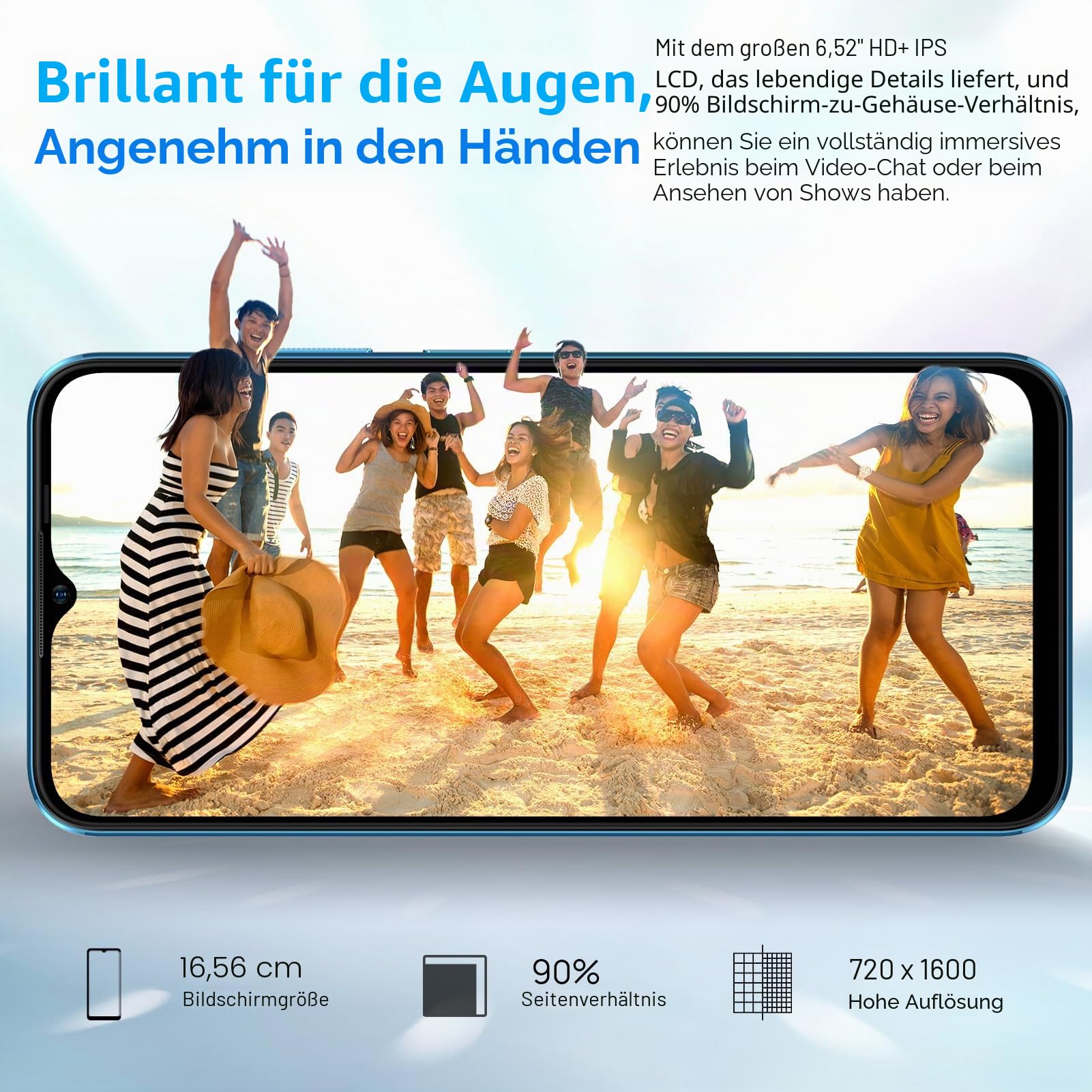 Ulefone Note 16 Pro Android 13 Handy, 12GB+128GB/SD-256GB, 6.52" HD+5G WiFi, 50MP+8MP Dual Kamera 4400mAh Smartphone, Dual SIM 4G Smartphone Ohne Vertrag, Face ID/GPS/OTG/Blau