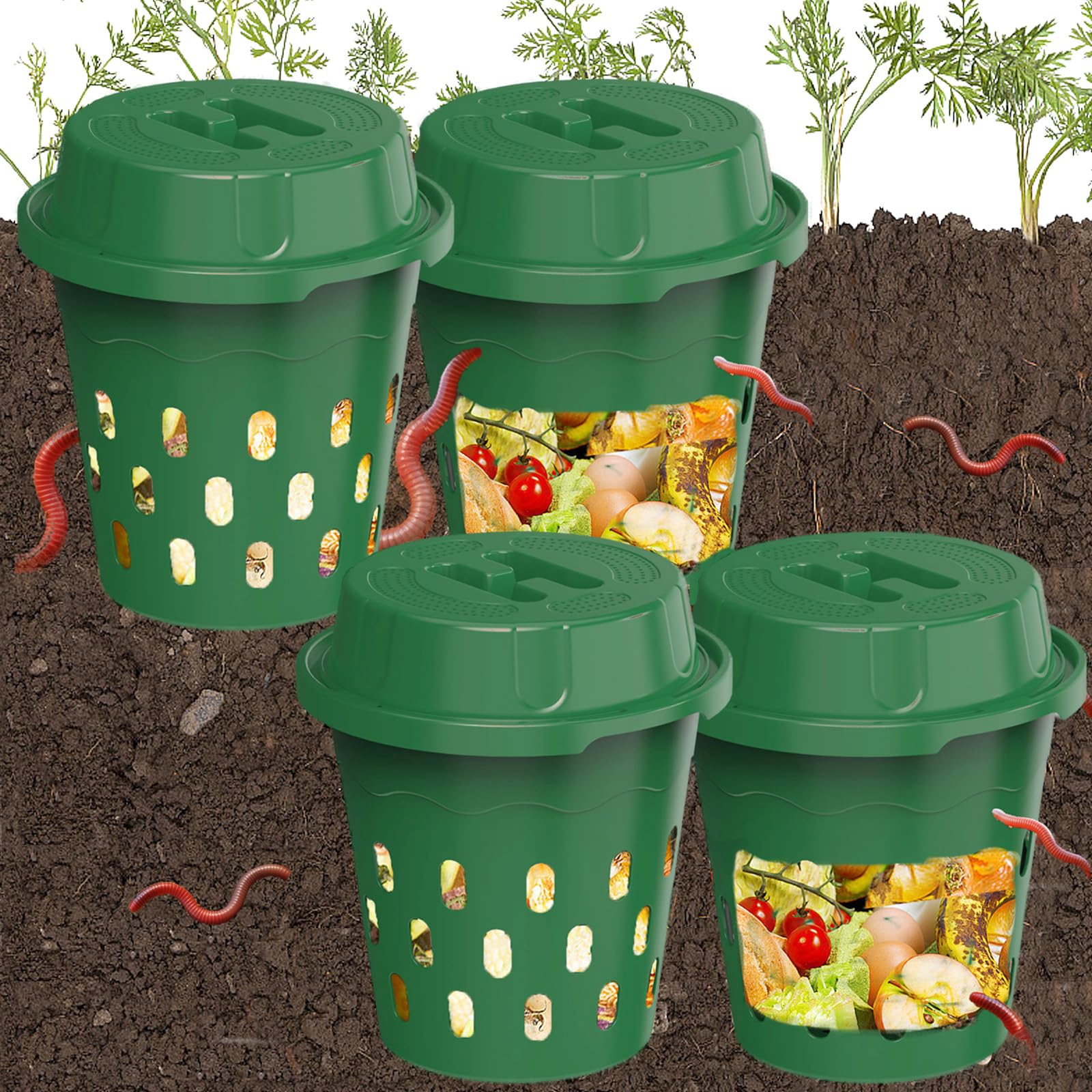 HCGADON 4-Pack Inground Worm Composter