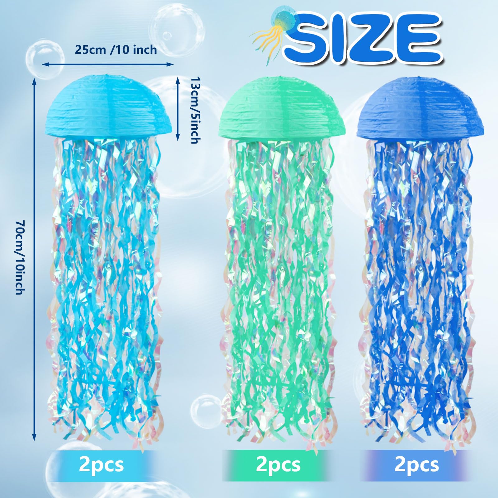 Jelly Fish Paper Lanterns, Mermaid Hanging Jellyfish Paper Lanterns, Mermaid Theme Party, Under The Sea, Birthday, Ocean Themed Decorations, Classroom Decor, Baby Shower, Baby Room - Half Round 6 Pcs