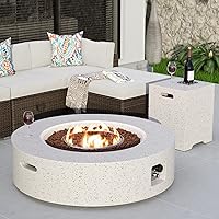 Vista 17 de COSIEST Mesa de café con brasero de propano para exteriores con base redonda de 42 pulgadas color beige, calentador de patio certificado, quemador