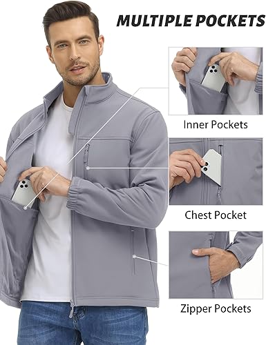 Miniatura 5 de TACVASEN Chaquetas tácticas para hombre, con forro polar suave, abrigos ligeros con bolsillos, resistentes al agua, senderismo al aire libre