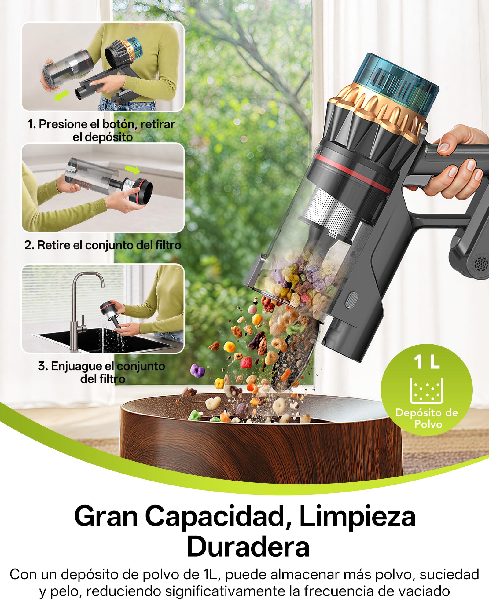 Vexilar Aspiradora sin Cable V14Pro 60kPa/1L/60Min, Multiusos Accesorios,Autoportante,Batería Extraíble,Ligero,Fácil Maneja,Aspirador Escoba Vertical para Suelos/Alfombras/Pelos/Coche