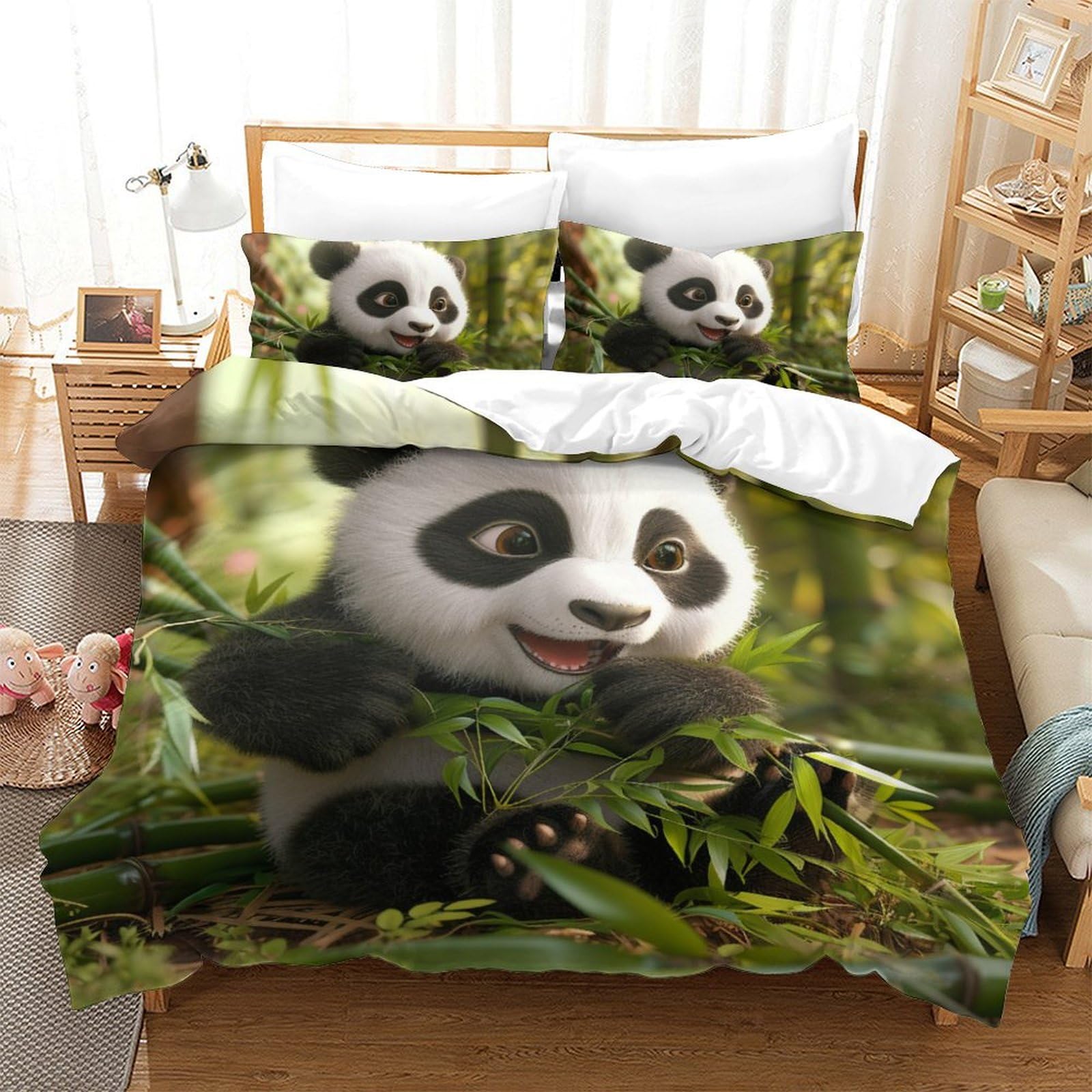 Parure de lit panda géant King 220x240 en microfibre premium haute densité respirante