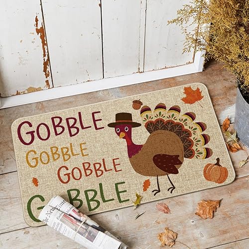 Miniatura 2 de Artoid Mode Gobble - Felpudo decorativo de pavo, estacional de otoño, Acción de Gracias, fiesta, de bajo perfil, tapete para interiores y