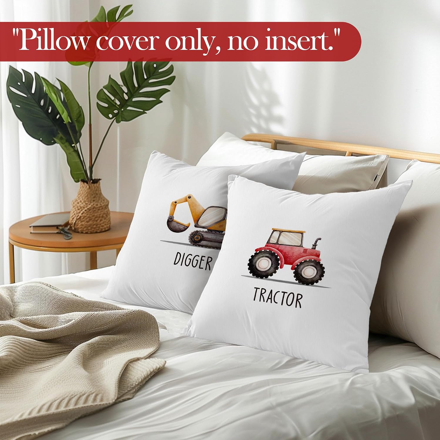 Car Boy Nursery Throw Pillow Covers, Kids Room Bedroom Decor, Vehicle Car Decorative Pillowcases Cushion Cases for Boy Nursery Room Bedroom Playroom Decor, 18x18 Pillow Covers Set of 4