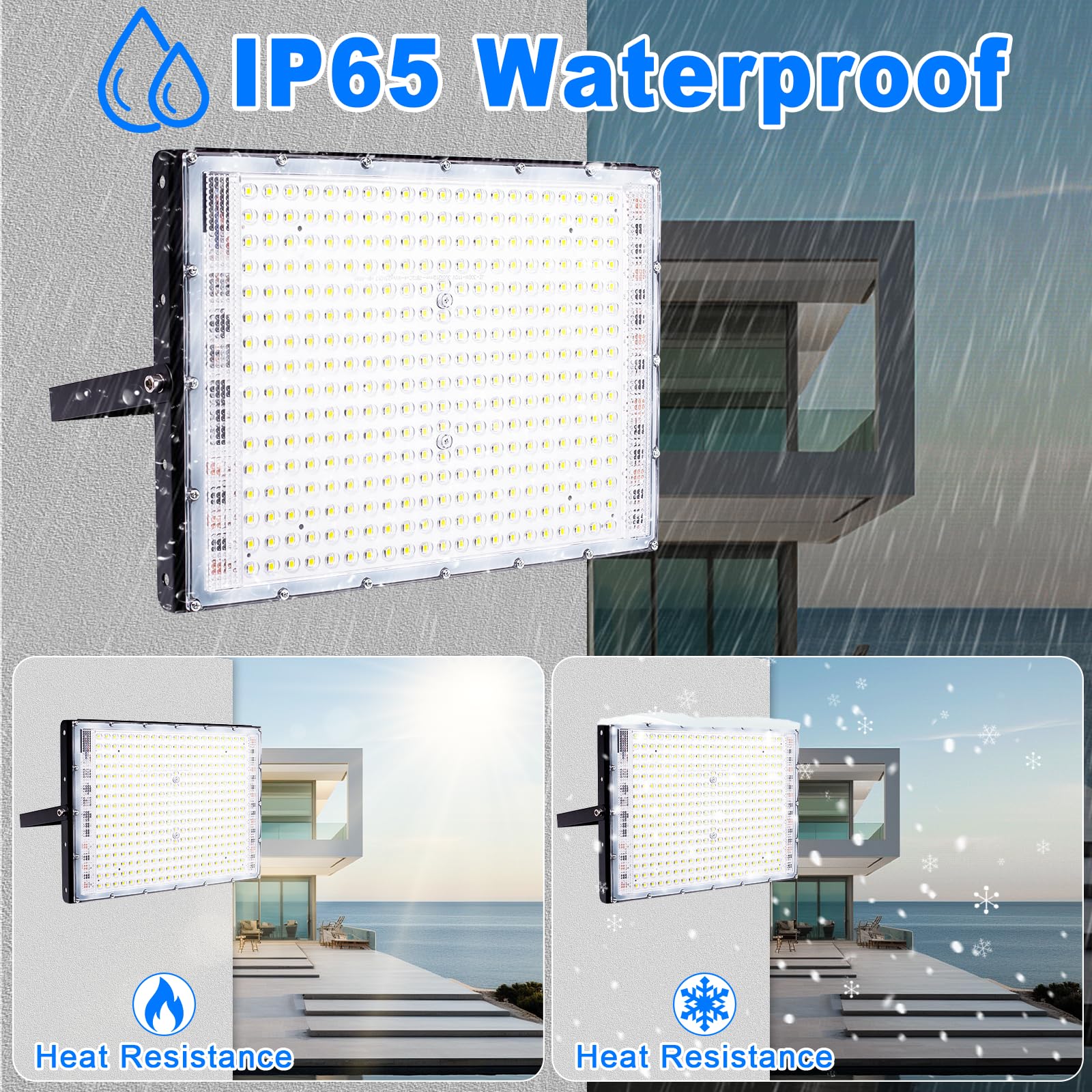 2 Pezzi Faretto LED da Esterno 300W, 30000LM Faro LED da Esterno, 6500K Luce Bianca, Impermeabile IP65 Faretti led esterno, Proiettore LED per Giardino, Patio, garage,parco