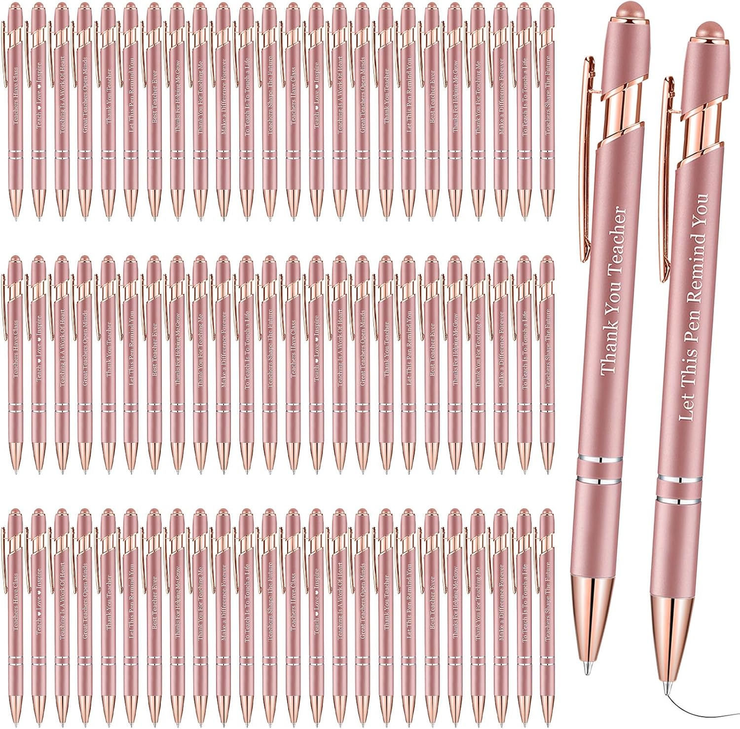 Outus 72 Pcs Teacher Appreciation Gifts Pens with Stylus Tip Inspirational Pen Bulk Motivational Ballpoint Pen Black Ink Teacher Gift for Writing School Supplies, 12 Styles (Rose Gold) Rose Gold Teacher