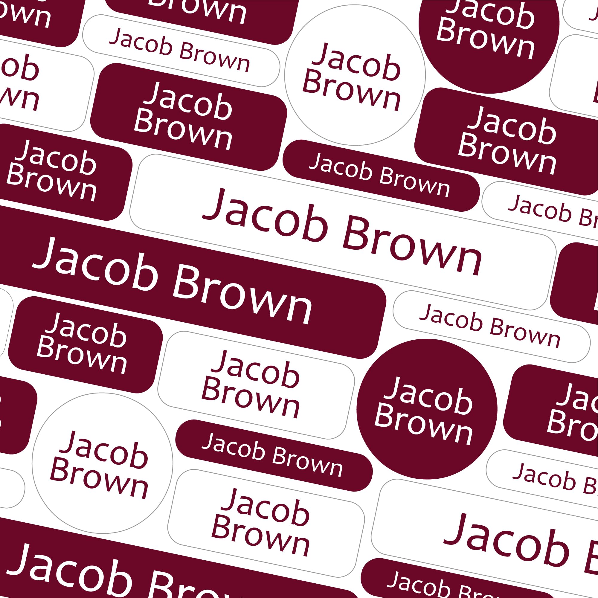 50 Name Labels for Care Homes No Iron Name Tags for Residential Care Hospital Name Stickers for Adults for Clothing, Pill Boxes, Mobility Aids, Slippers, Washable and Dishwasher Safe (Burgundy)