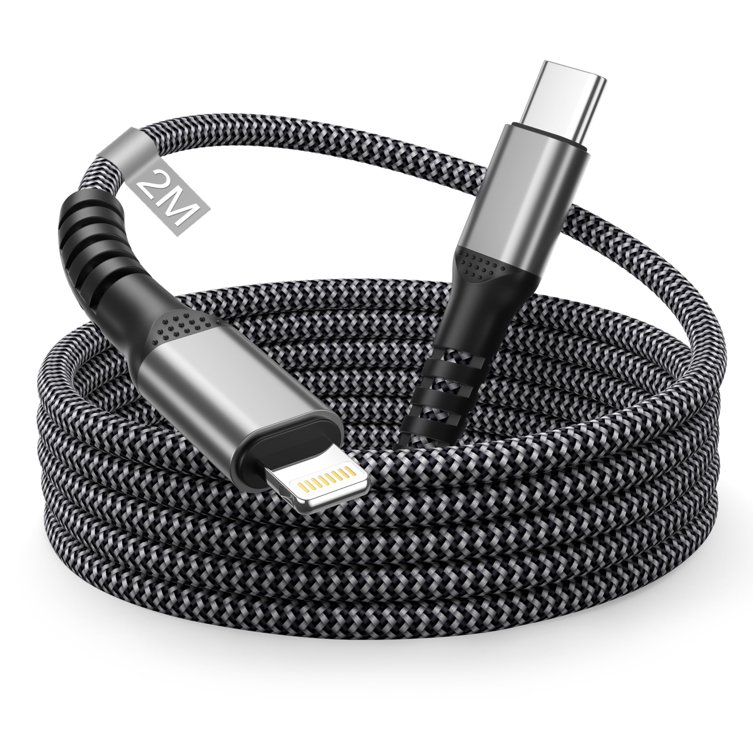 Cavo IPhone 2 Metri [Certificato MFi] USB C Lightning, Ricarica Veloce 2.4A E Trasferimento Dati, Nylon Intrecciato Per IPhone 14/13/12/11/XR/X/8, IPad, AirPods - 3