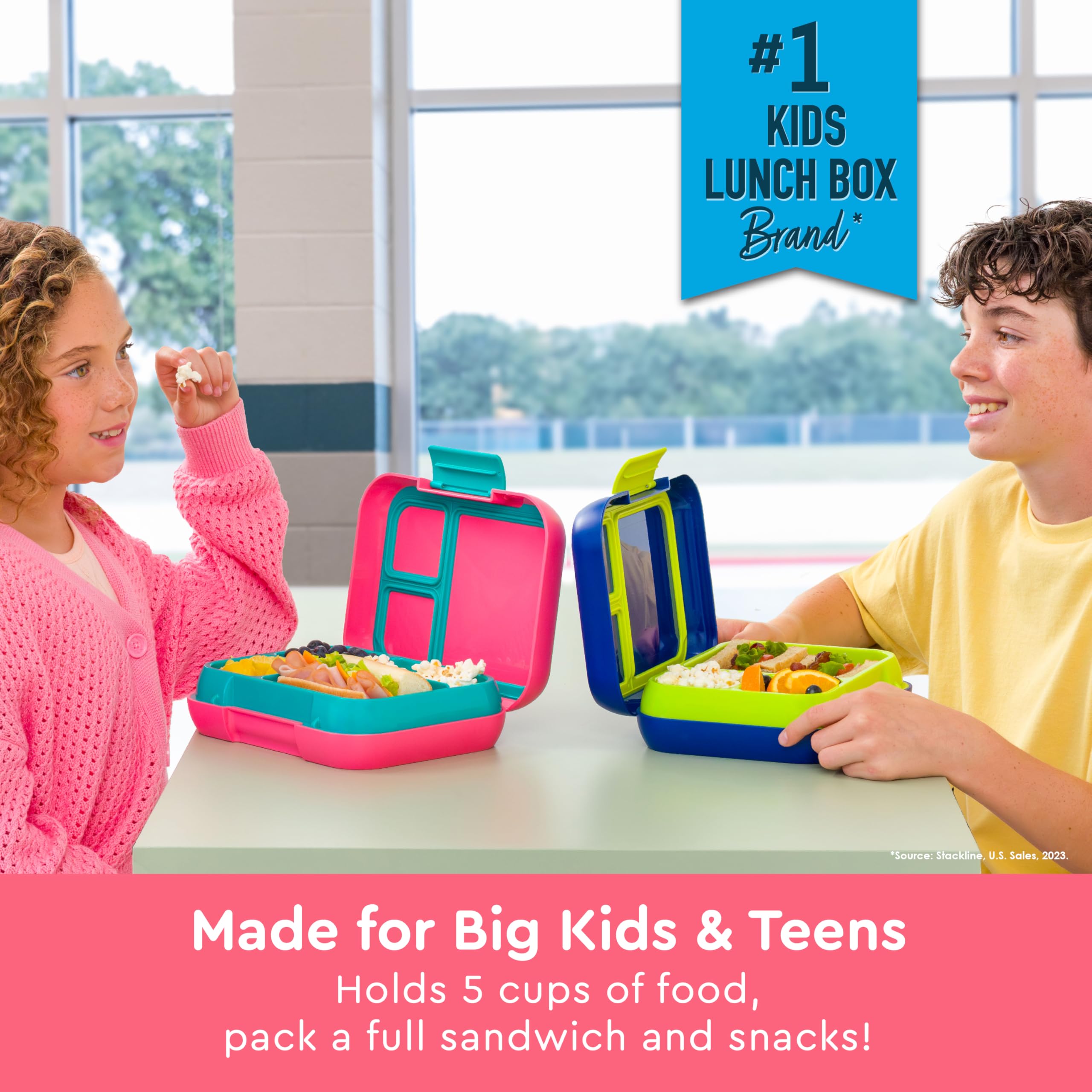 Bentgo Pop - Leak-Proof Lunch Box & Removable Divider for Ages 8+ & Teens - Lunch Container Holds 5 Cups of Food; 3-4 Compartments; Microwave/Dishwasher Safe; 2 Year Warranty (Bright Coral/Teal)