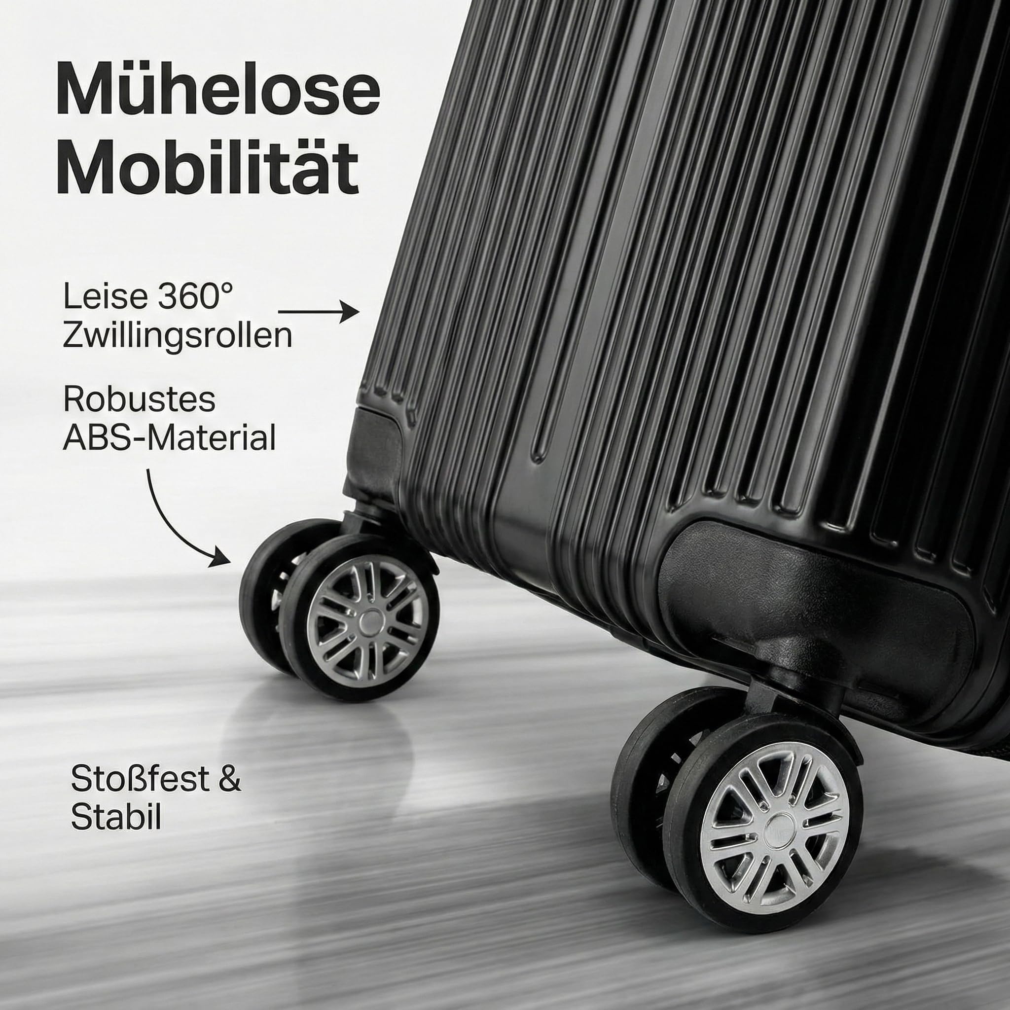POSH Kofferset 3 teilig Hartschale ABS – Reisekoffer Set Handgepäck, Mittel, Groß – Leichtes Trolley Set mit leisen 360° Zwillingsrollen – Stabile Koffer mit Zahlenschloss