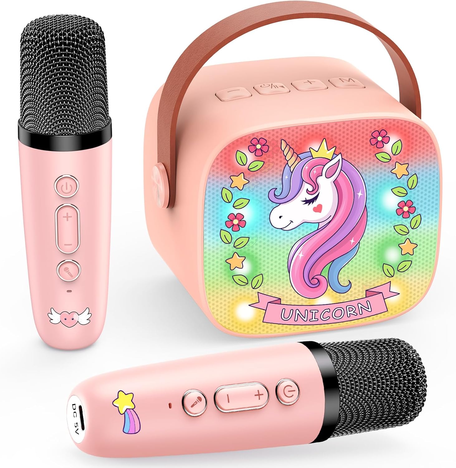 Dislocati Karaoke Infantil 2 Microfonos Inalambricos Karaoke, Unicornios Regalo para Niñas 3-12 Años Micrófono Inalámbrico Bluetooth para Cantar Juguetes Niña 3-12 Años Microphone Regalo Navidad Niña