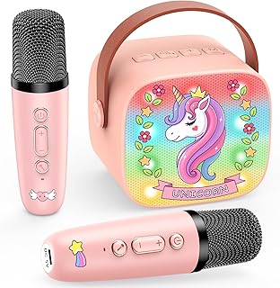 Dislocati Karaoke for Children with 2 Wireless Microphone Children, Unicorn Gift Girl 3-12 Years Portable Sing You Karaoke…