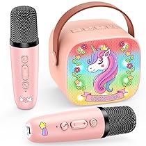 Dislocati Karaoke per Bambini con 2 Microfono Wireless Bambini, Unicorno Regalo Bambina 3-12 Anni Portatile Canta tu Karaoke Microfono Bluetooth con DSP e luci LED Giochi Giocattoli Bambina 3-12 Anni