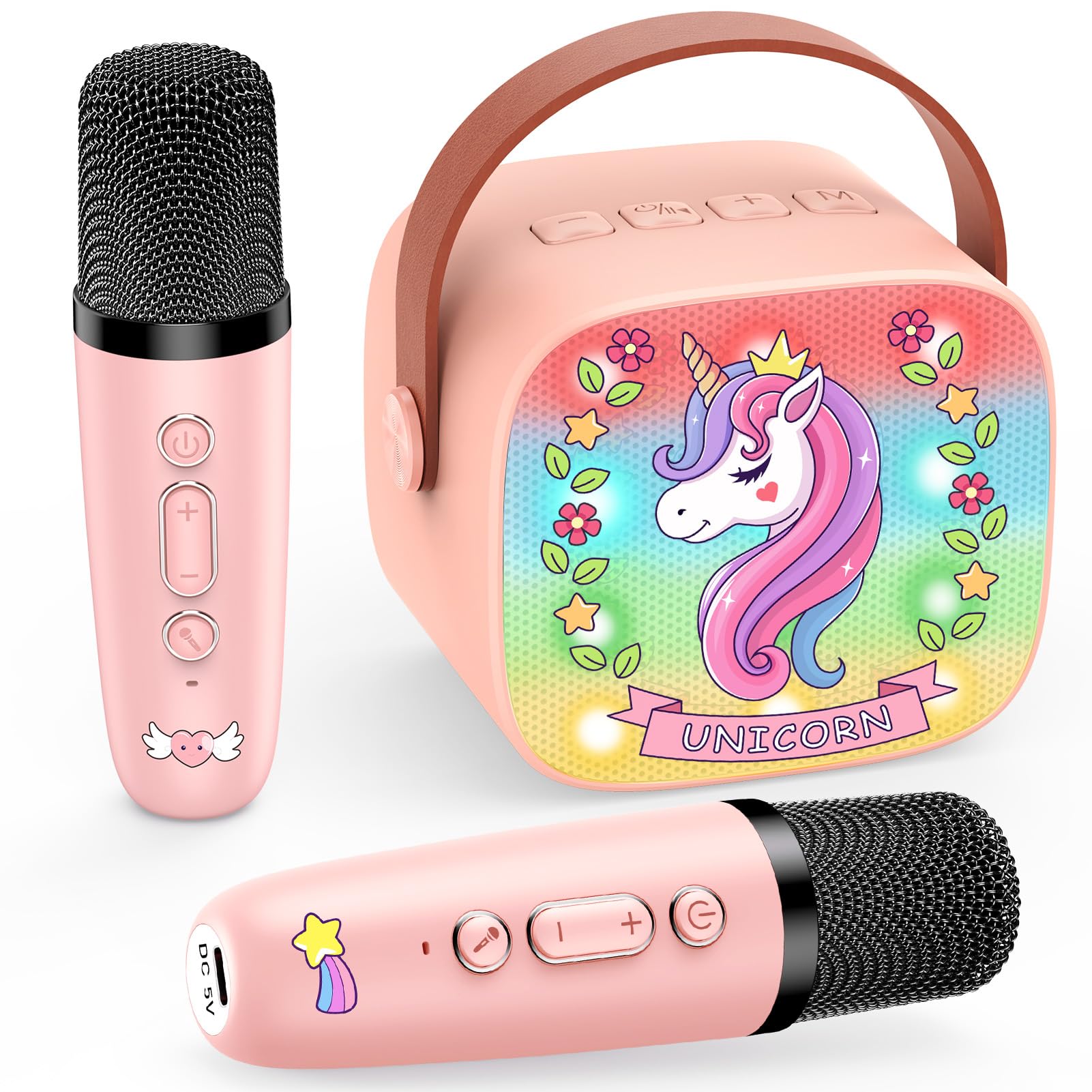 Dislocati Karaoke per Bambini con 2 Microfono Wireless Bambini, Unicorno Regalo Bambina 3-12 Anni Portatile Canta tu Karaoke Microfono Bluetooth con DSP e luci LED Giochi Giocattoli Bambina 3-12 Anni