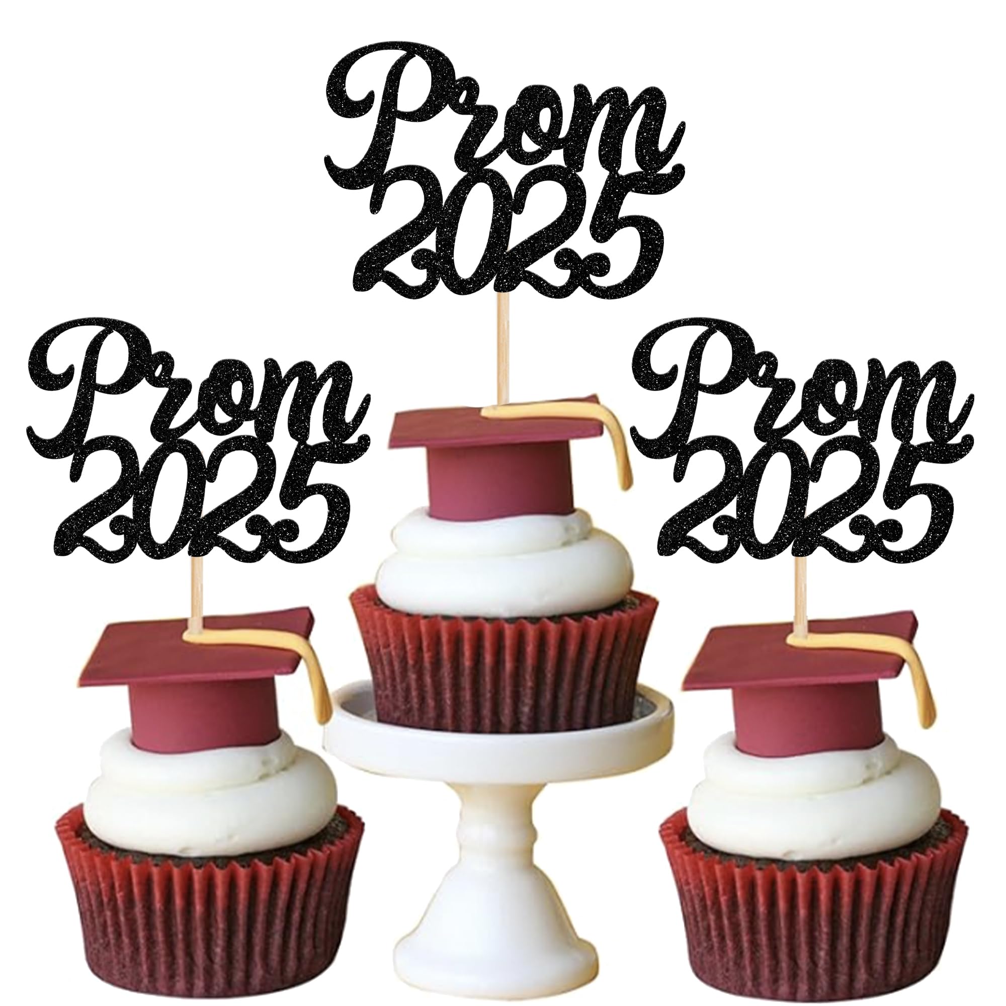 24 Stück Abschluss Cupcake-Deko Mit Glitzer | Motiv: Diplom & Abschlussklasse 2025 - Für Mottopartys