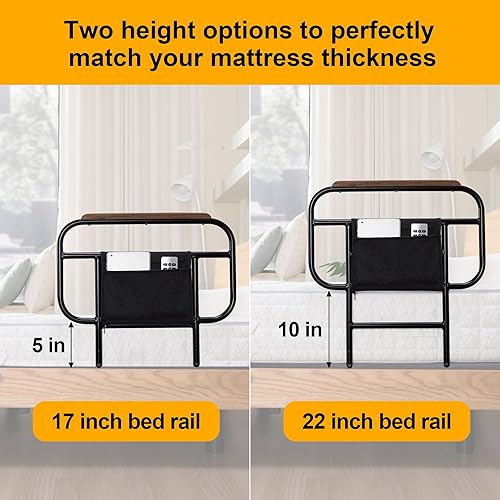 Miniatura 3 de Riel lateral de cama para cama ajustable, atornilla solo en la tabla de madera, altura de 17 pulgadas para colchones de menos de 10 pulgadas, 1