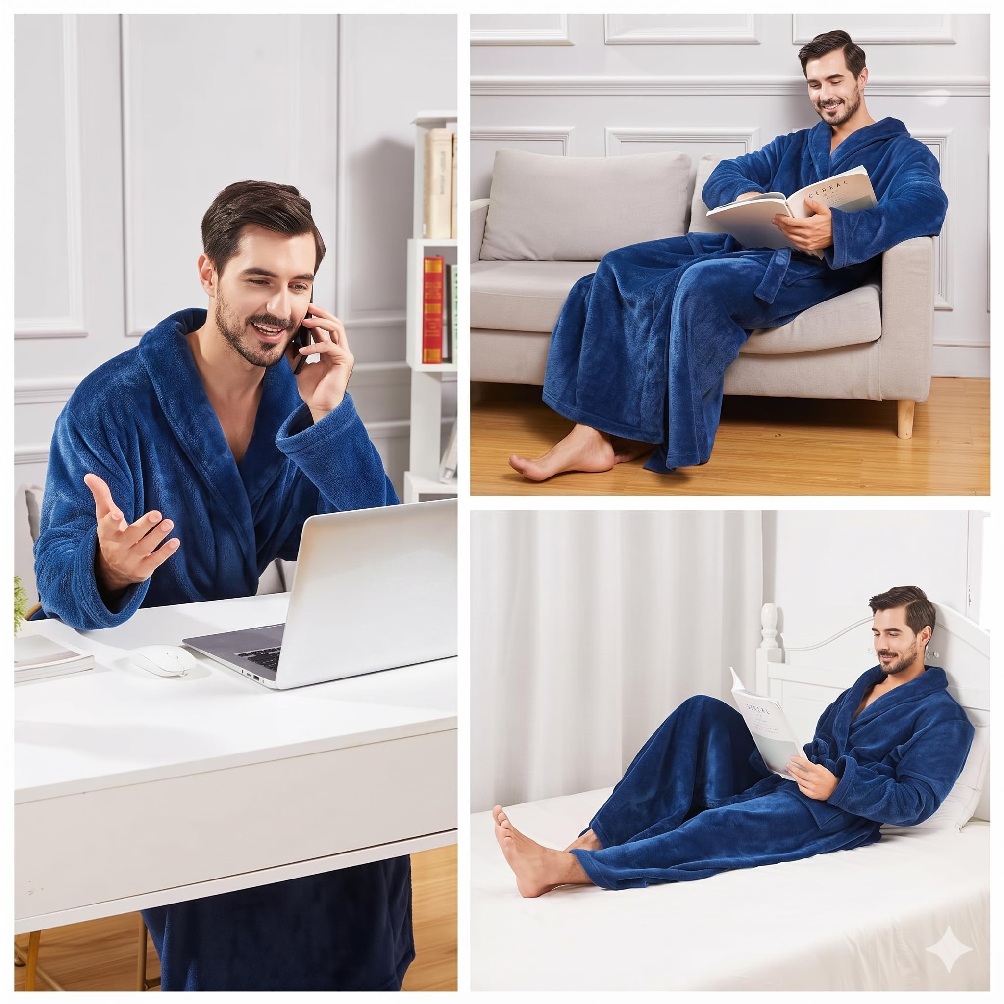 FashGudim Herren Bademäntel groß und groß in voller Länge Plüsch Fleece lange Robe Schal Kragen warm Winter Männer Bademantel