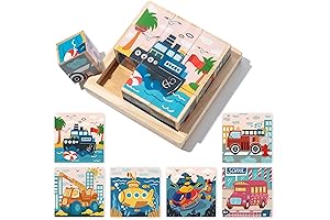 Toddler Wooden Block Puzzle Montessori Educational Toys, Cube Puzzle with Storage Tray