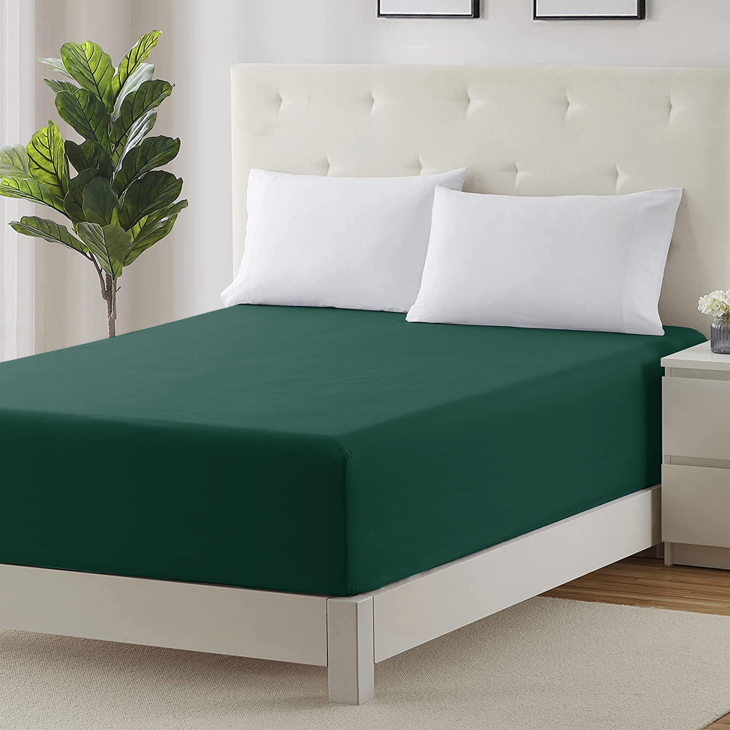 Hafaa Super King Bed Sheet Bedding 40 Cm Extra Deep Fitted Sheets Emerald Soft Brushed Microfiber Fabric Elastic Corners Breathable Shrinkage Fade-Resistant Bedsheets