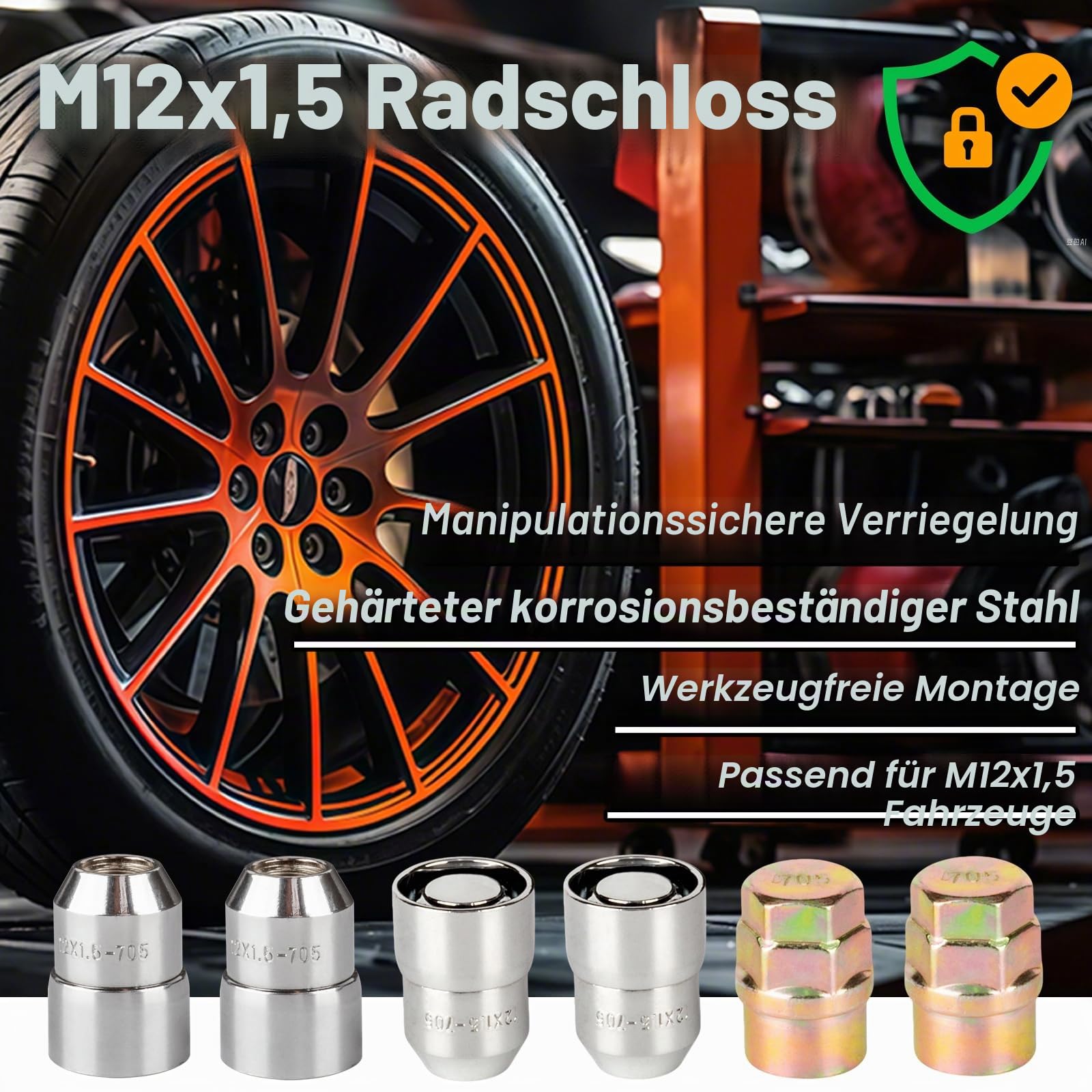 4Pcs M12x1.5 Radmutter Öse aus legiertem Stahl Diebstahlsicherung Universal für Auto